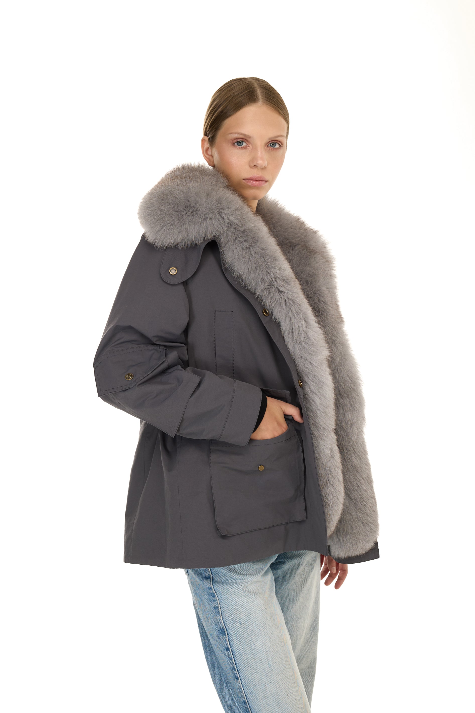 Parka ARMY GREY in Misto Cotone Impermeabile