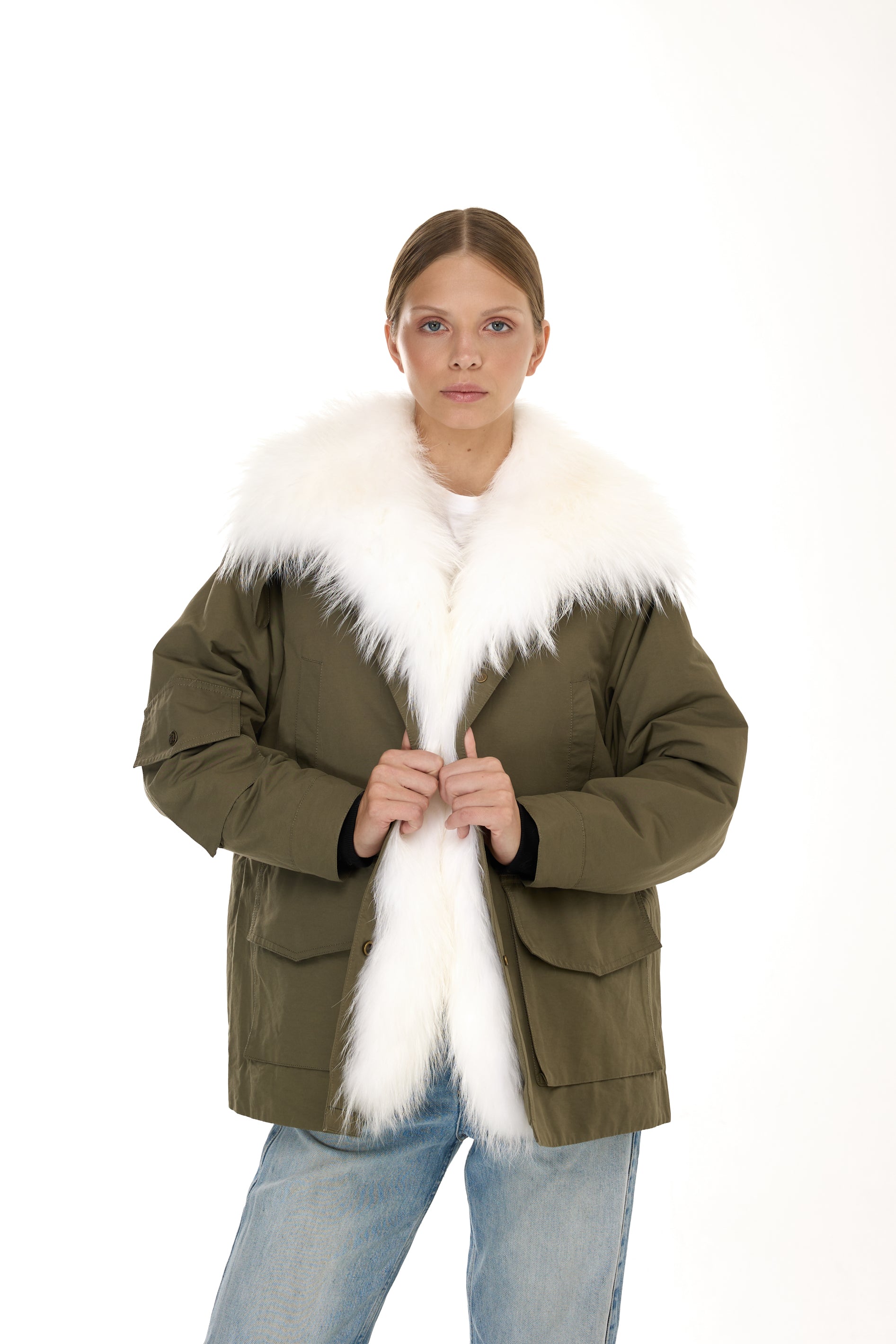 Parka ARMY WHITE aus wasserdichter Baumwollmischung