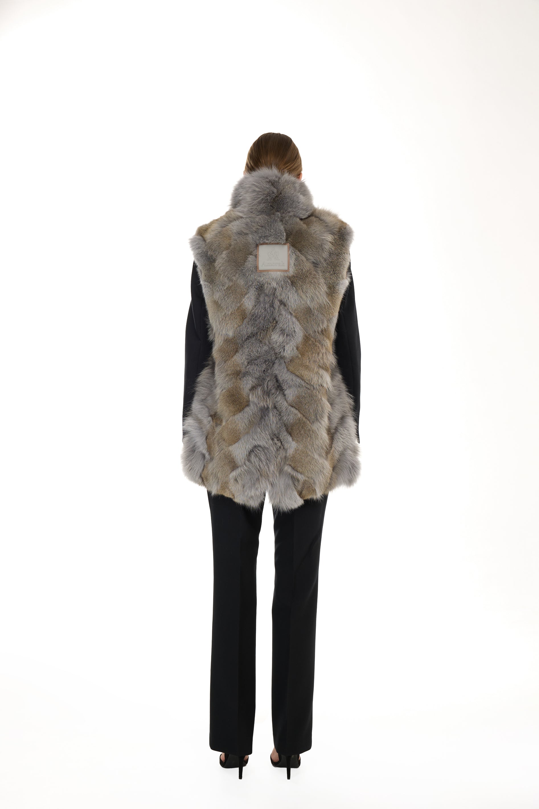 Elegant GRAY Parka with High Collar and Removable Fur Vest