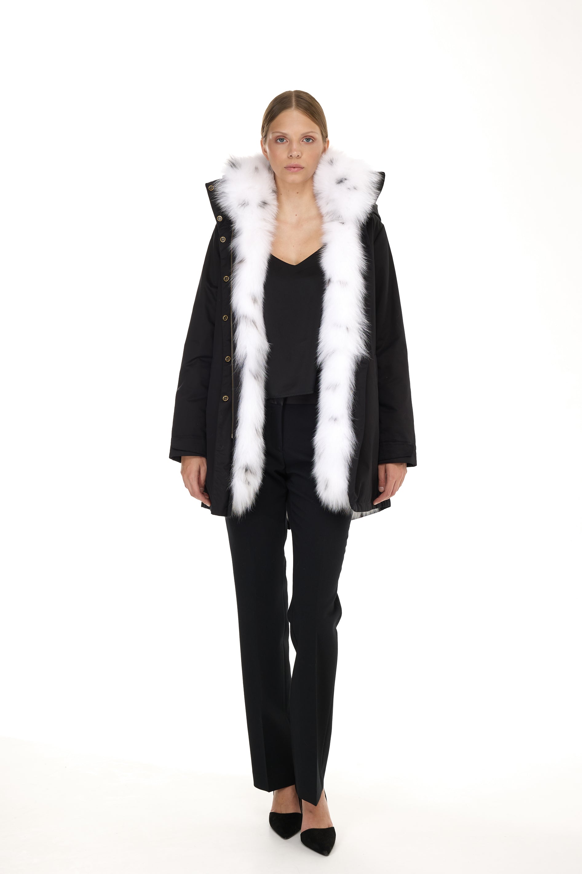 Elegant FOX LINX Parka with High Collar and Removable Fur Vest