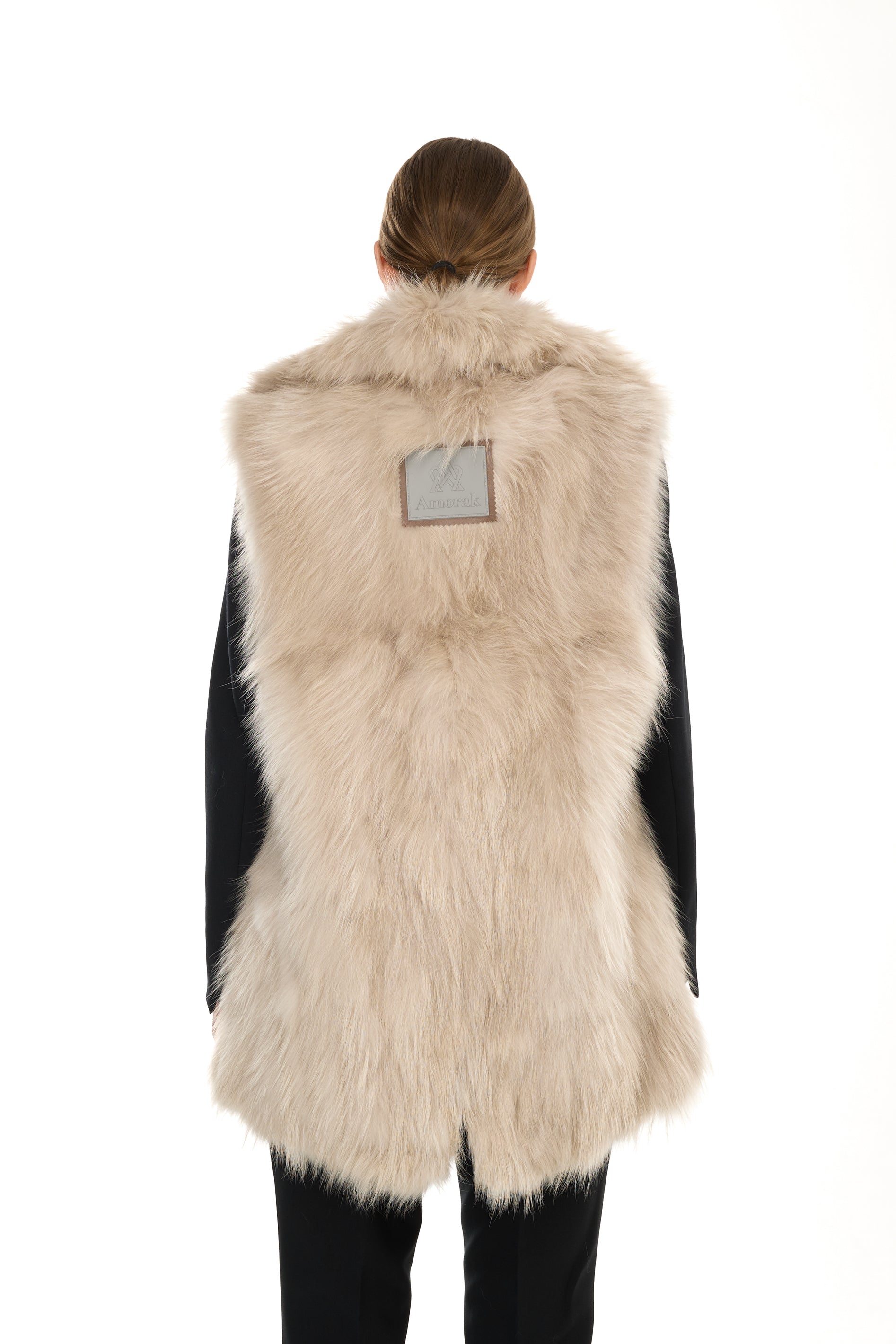 Elegant BEIGE Parka with High Collar and Removable Fur Vest