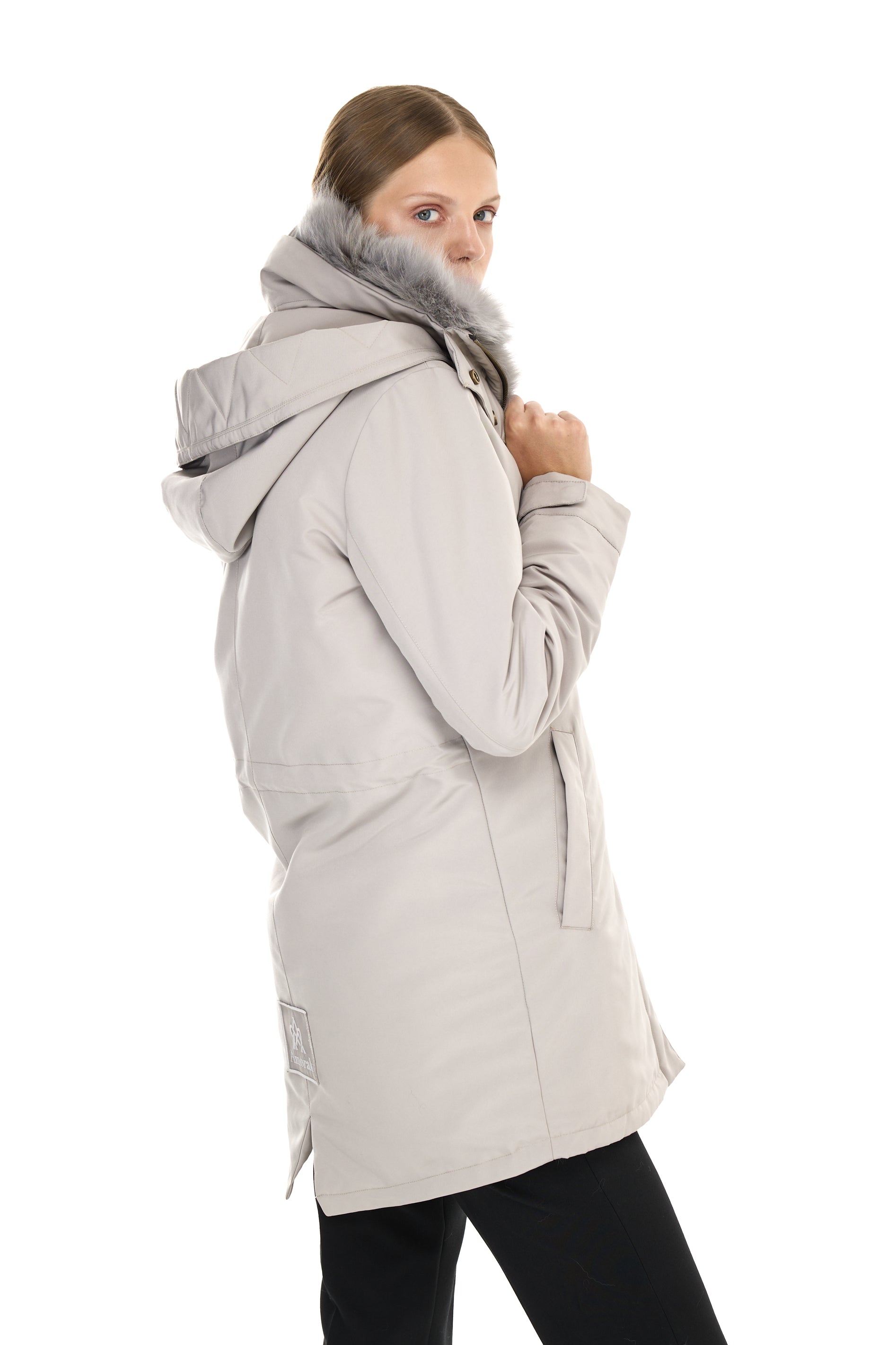 Parka Elegant GREY con Collo Alto e Gilet in pelliccia Removibile