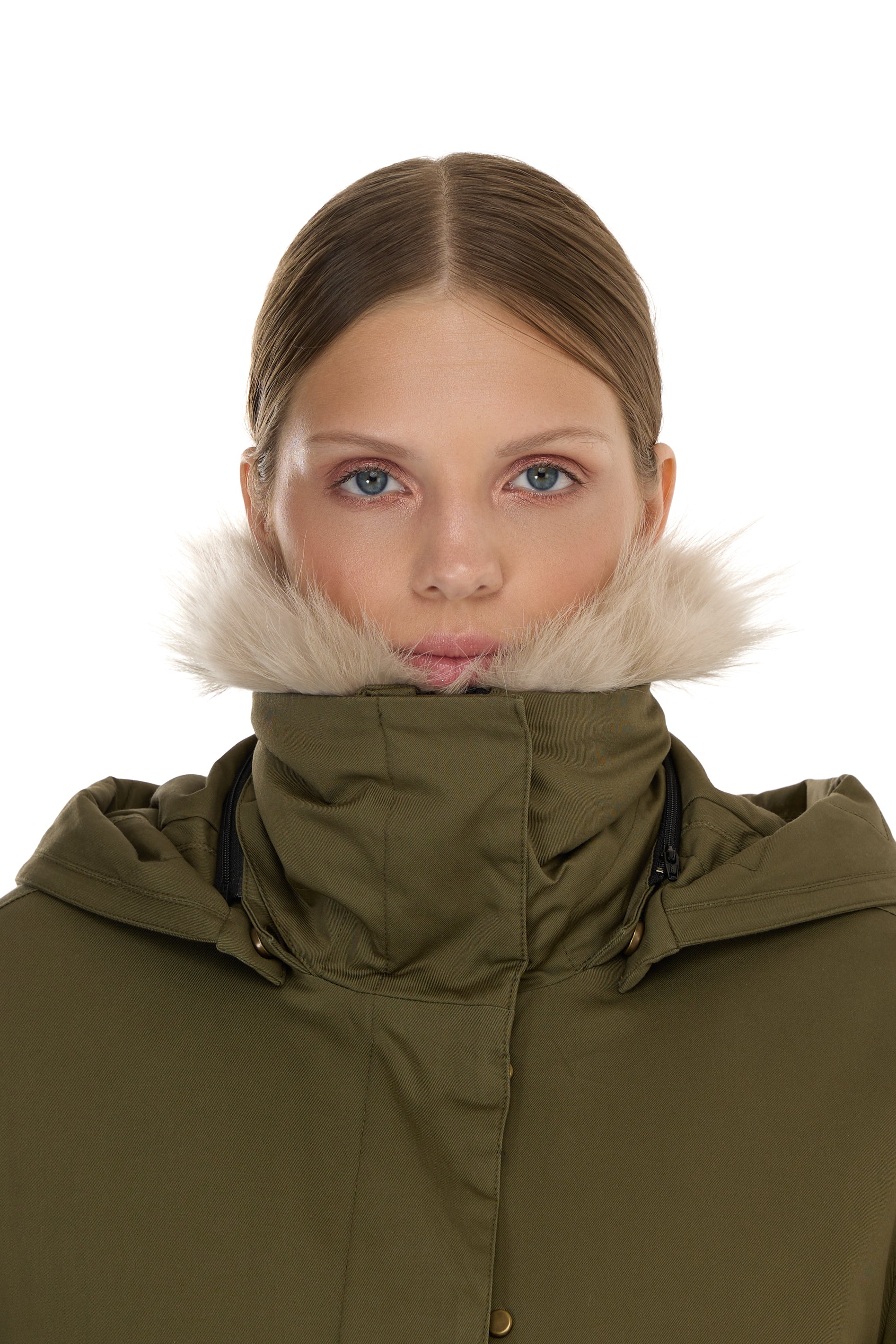 Parka Elegant BEIGE con Collo Alto e Gilet in pelliccia Removibile