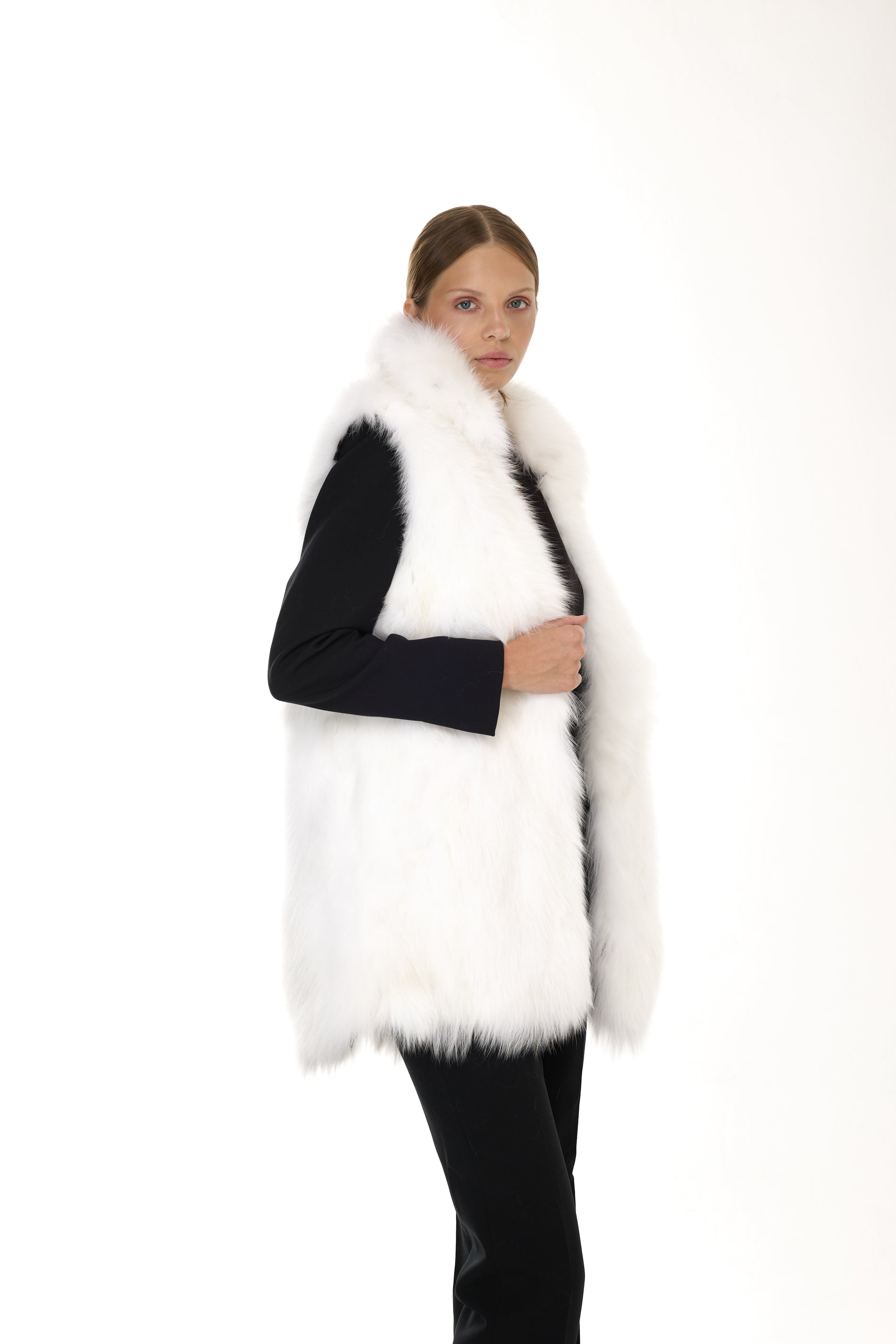 Elegant WHITE Parka with High Collar and Removable Fur Vest