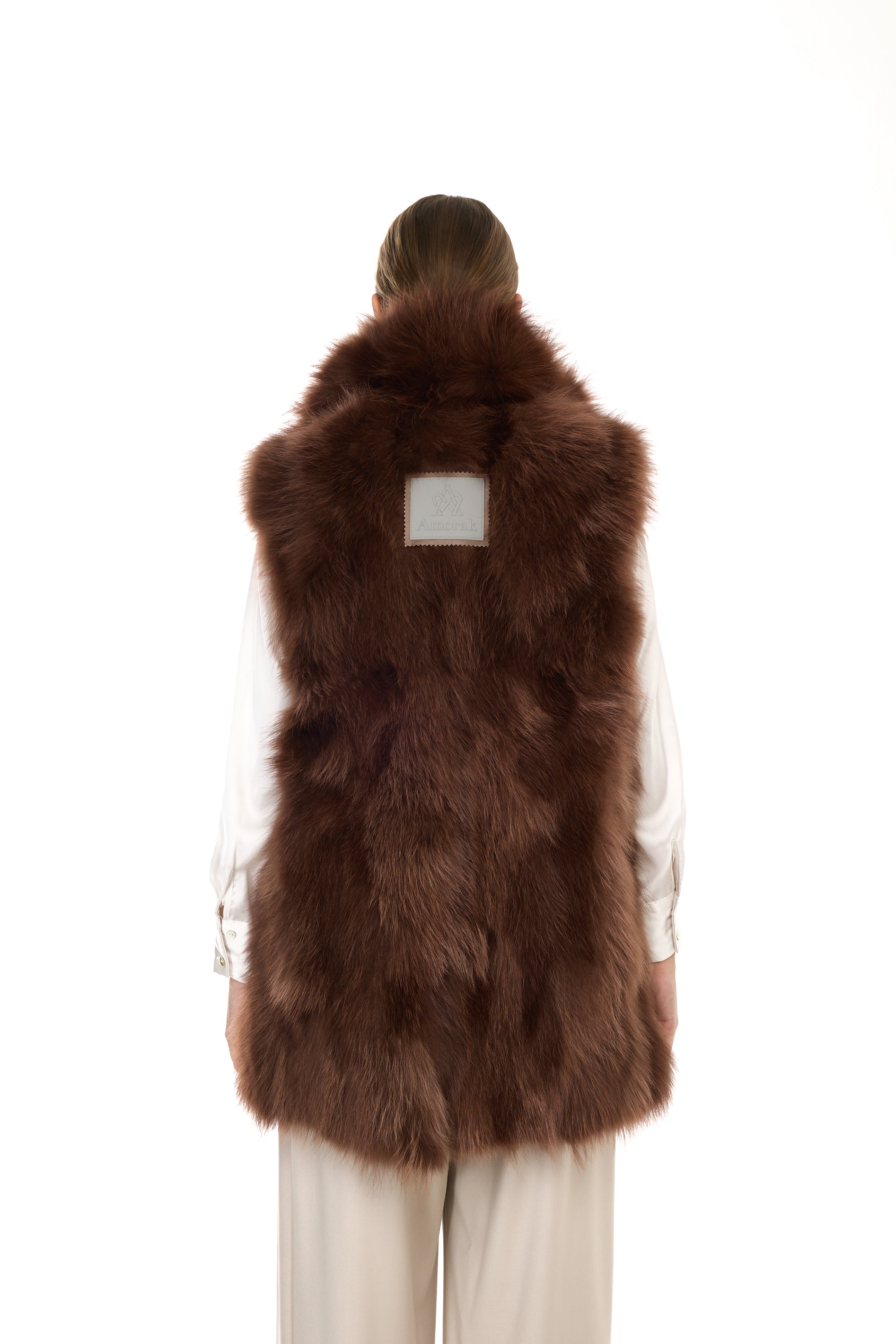 Elegant BROWN Parka with High Collar and Removable Fur Vest