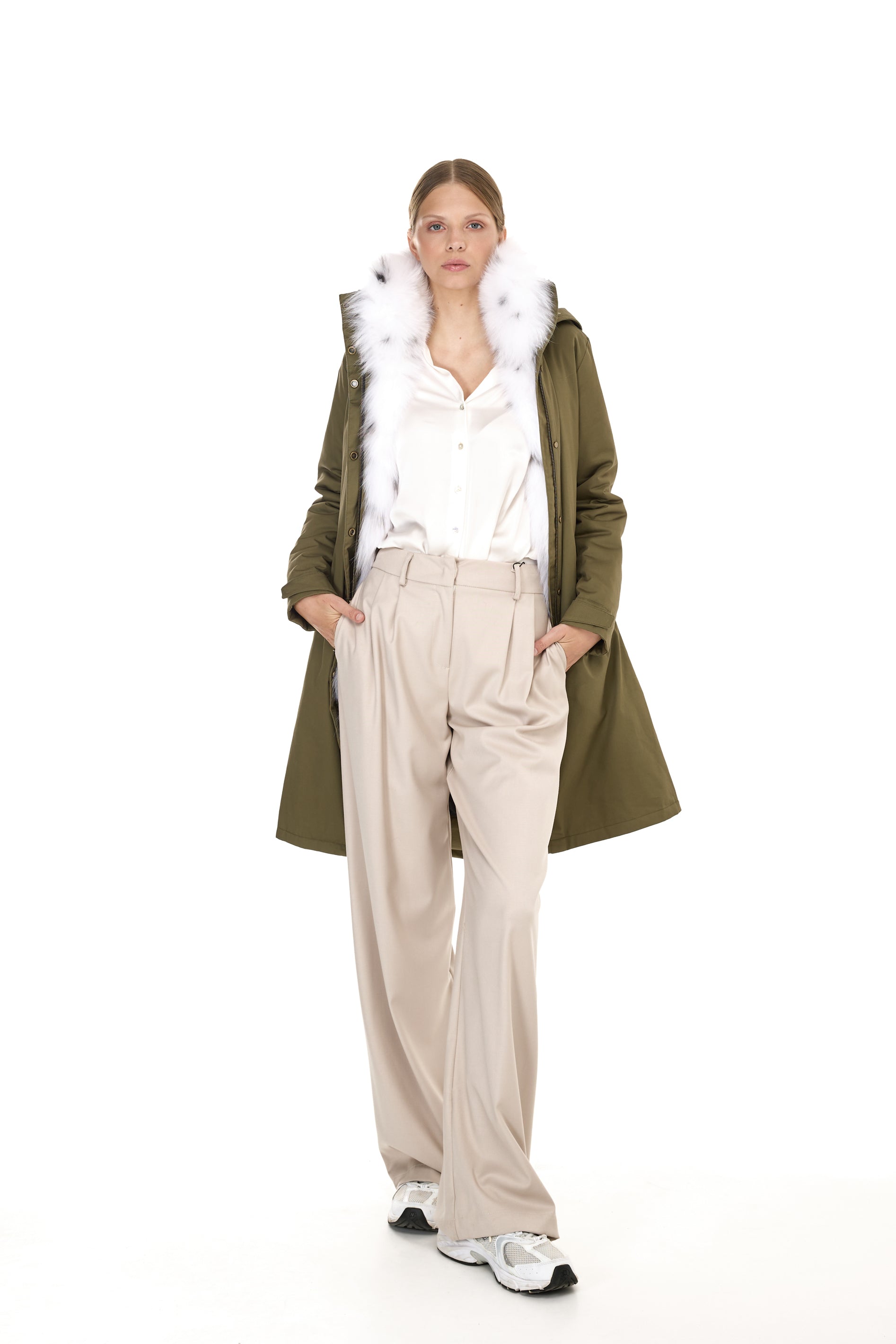 FOX LINX Elegante parka X-Long con cuello alto y chaleco de piel extraíble