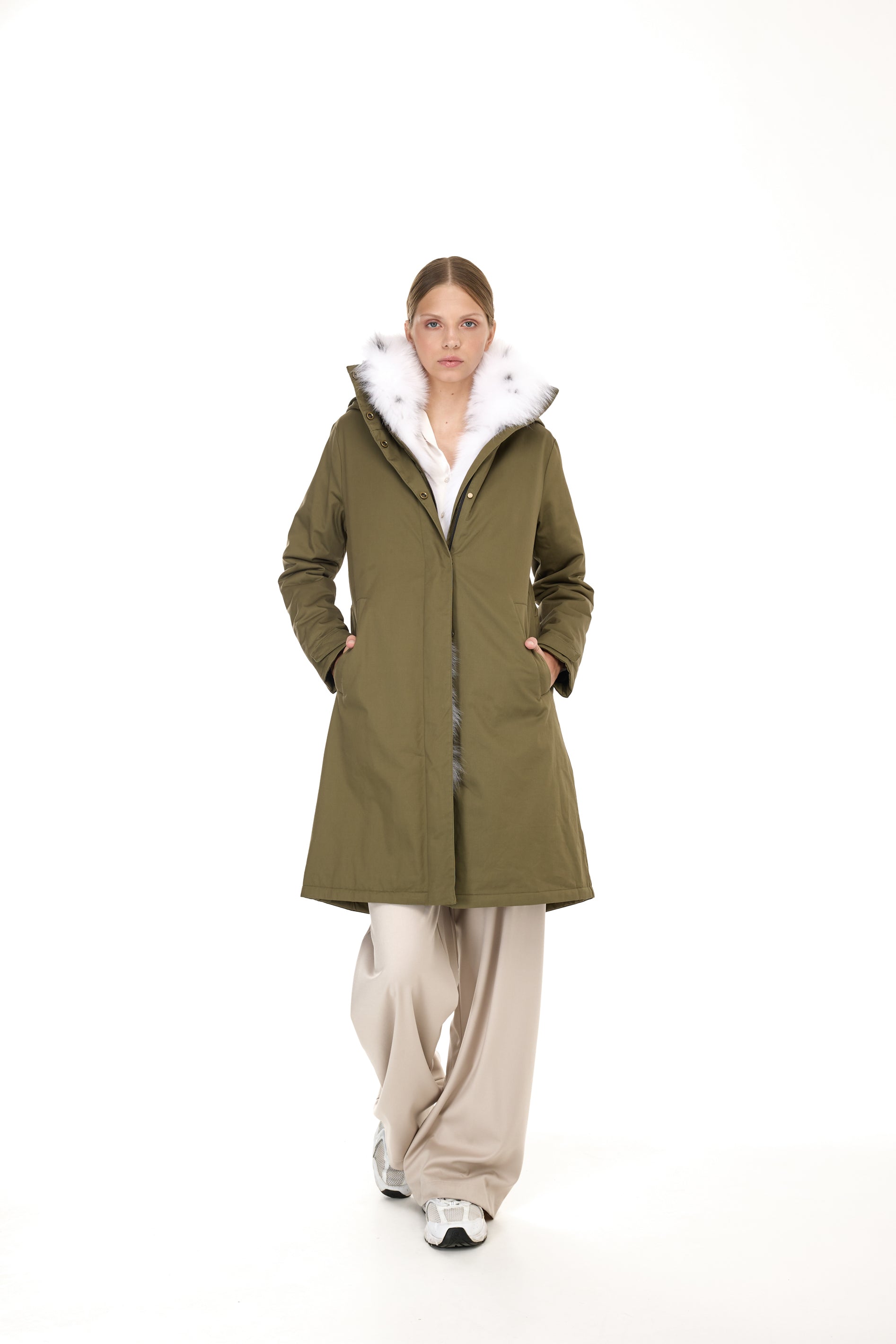 FOX LINX Elegant X-Long Parka with High Collar and Removable Fur Vest
