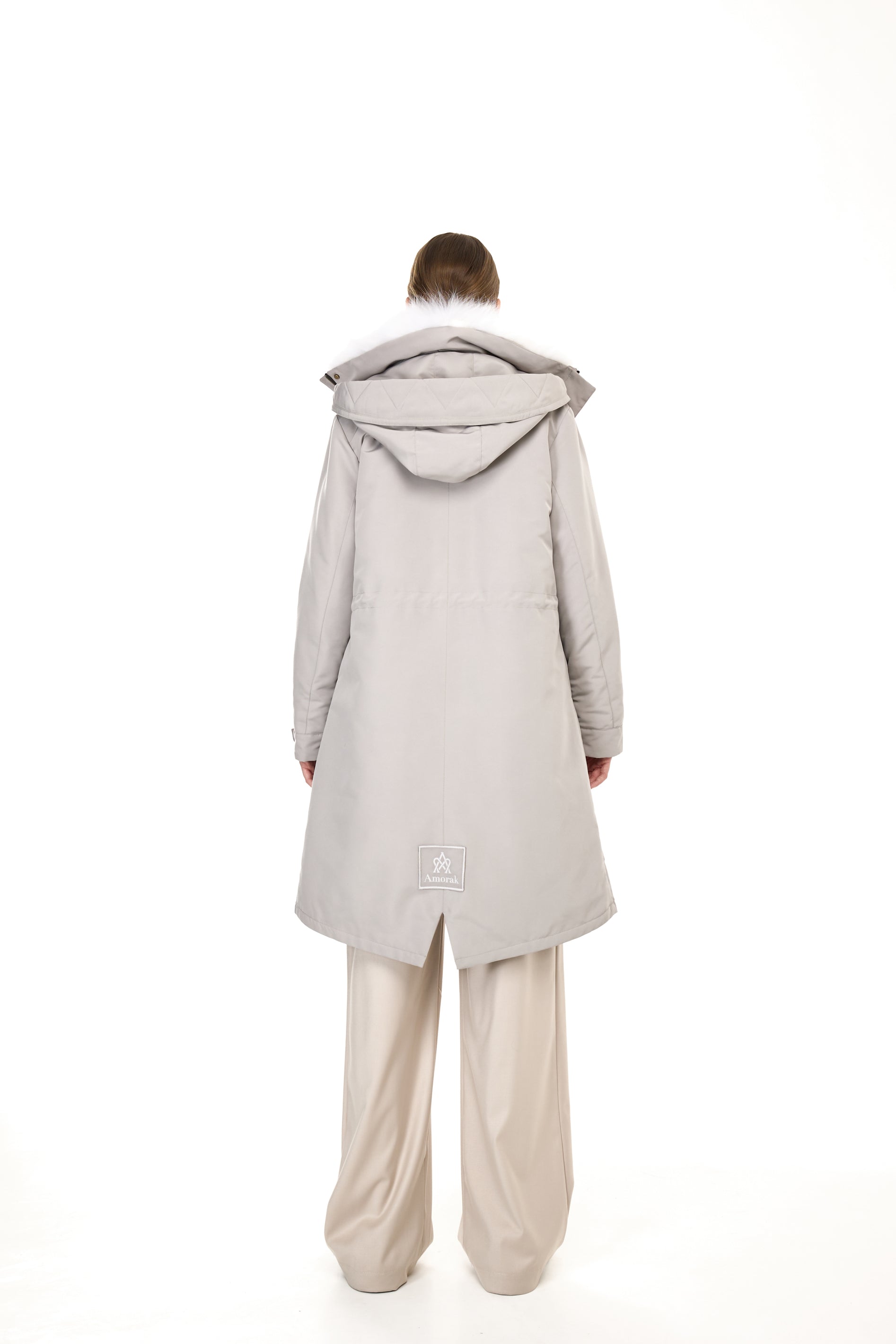 Parka X-Long Elegant WHITE FOX  con Collo Alto e Gilet in pelliccia Removibile