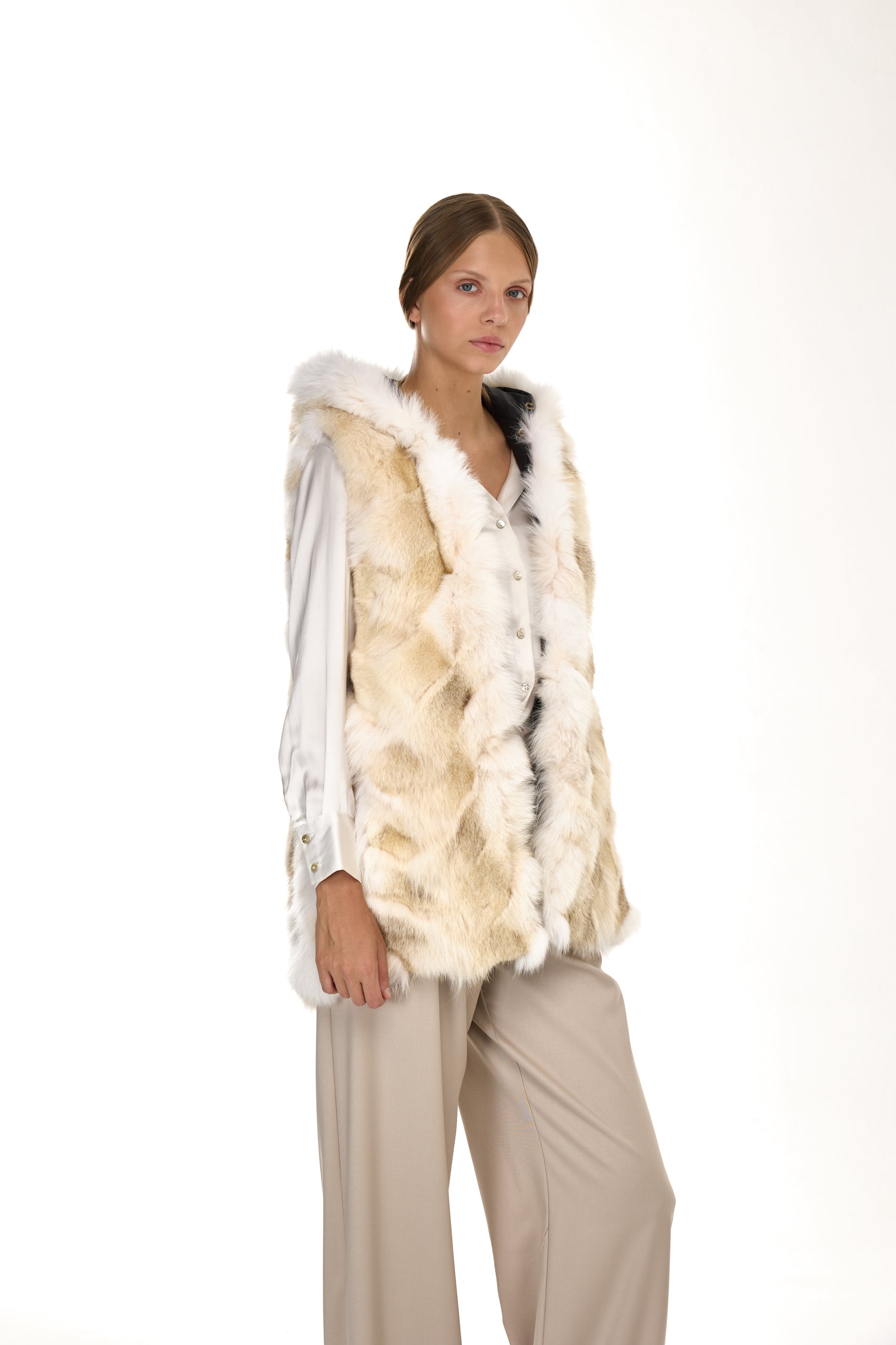Parka long Urban WHITE in Misto Cotone Impermeabile con Gilet in Coyote