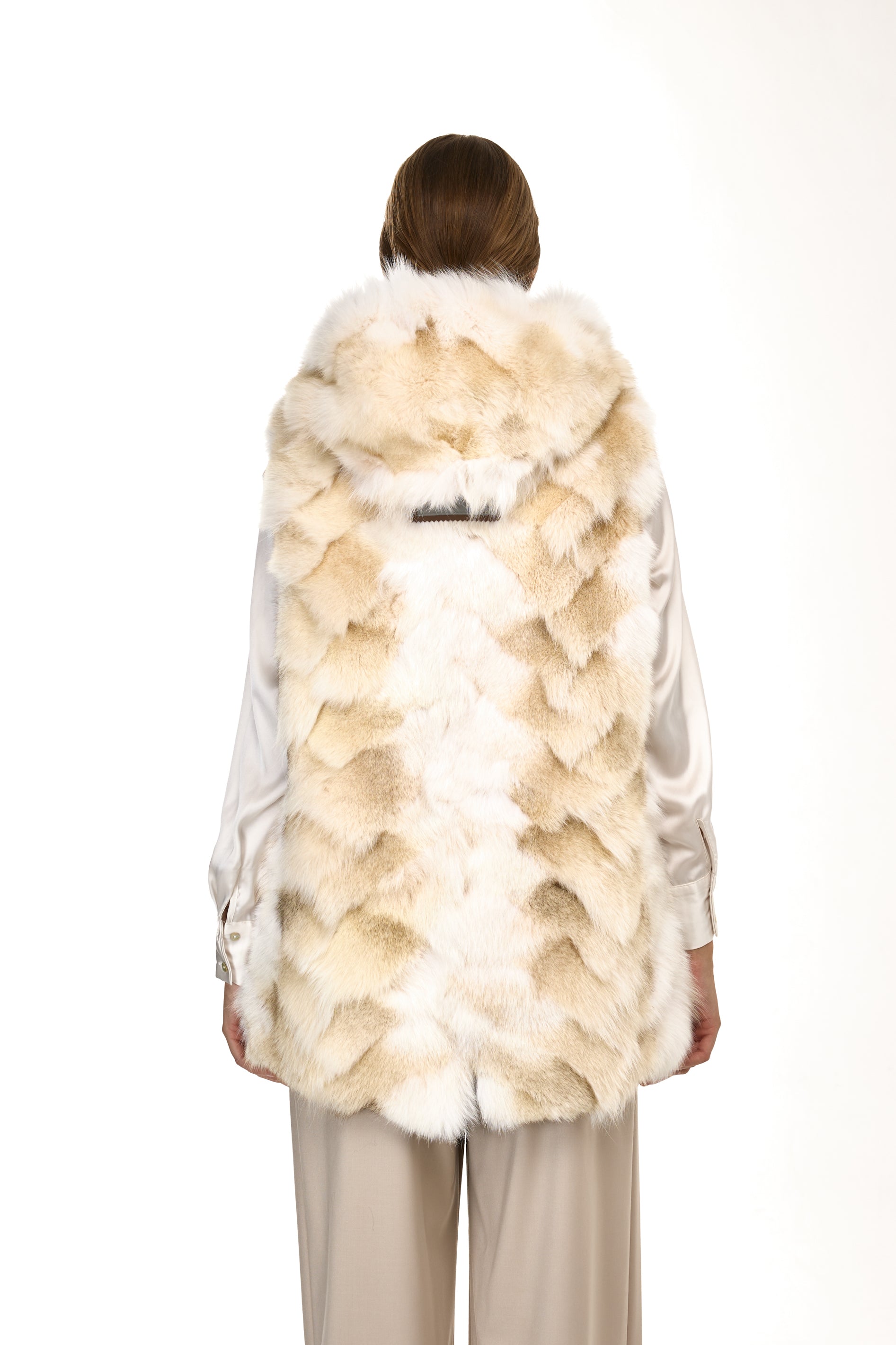 Urban WHITE long parka in waterproof cotton blend with coyote vest