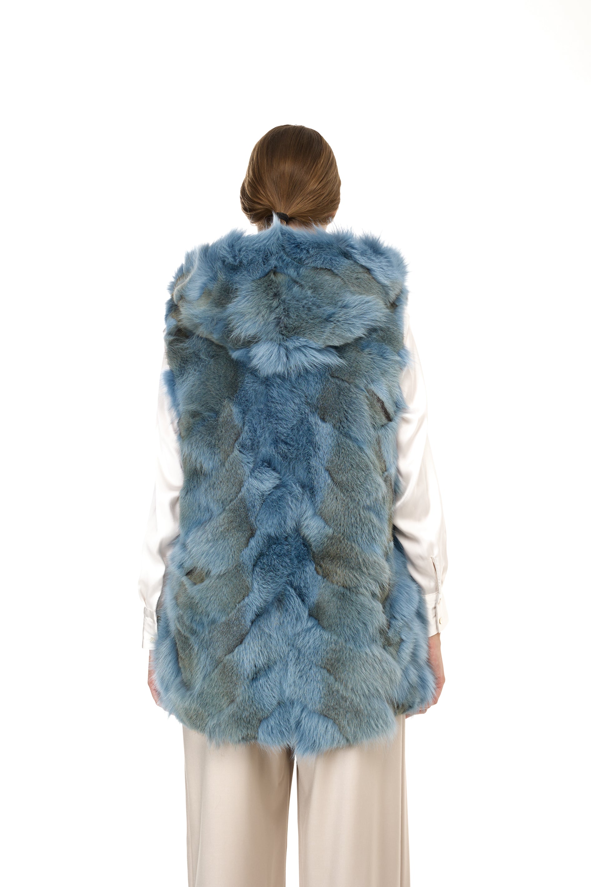 Urban GREYISH BLUE long parka in waterproof cotton blend with coyote vest