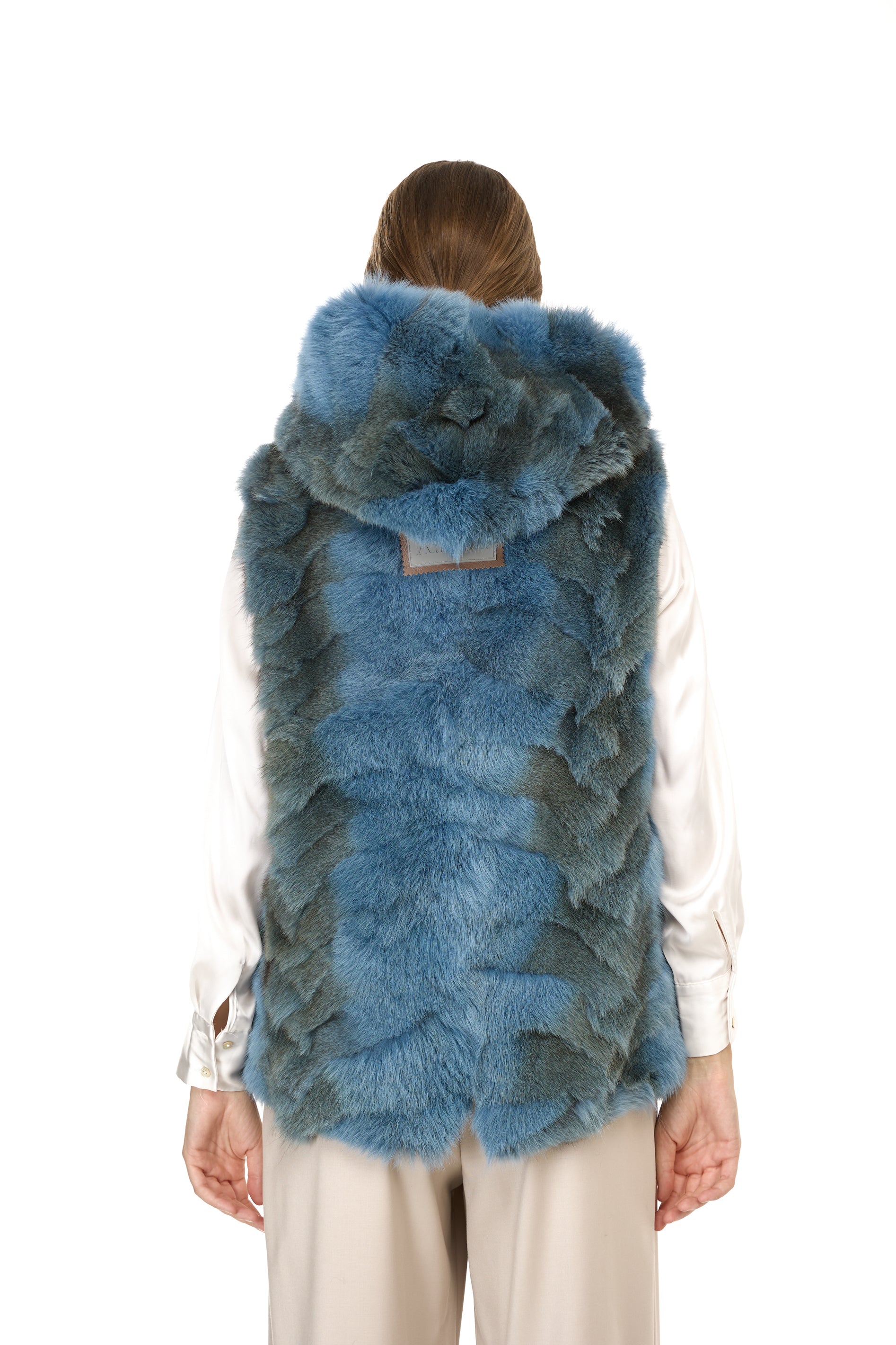Urban GREYISH BLUE short parka in waterproof cotton blend with coyote vest