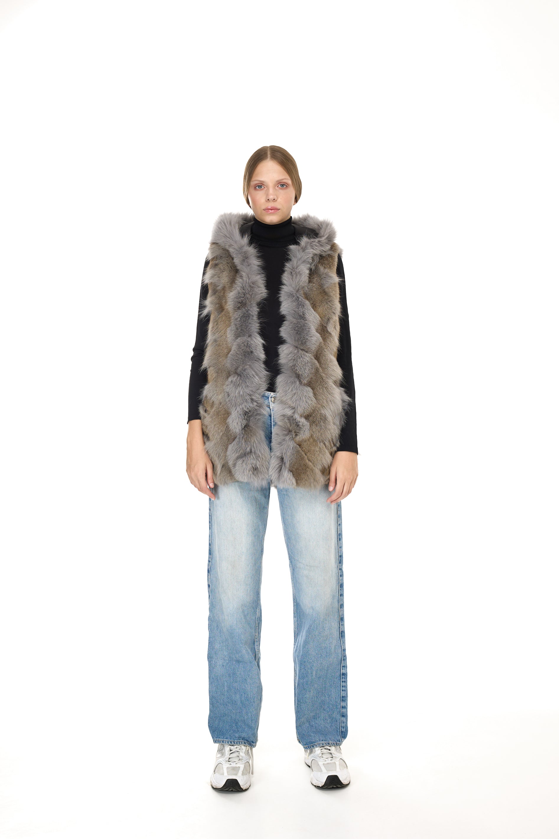 Urban GRAY short parka in waterproof cotton blend with coyote vest