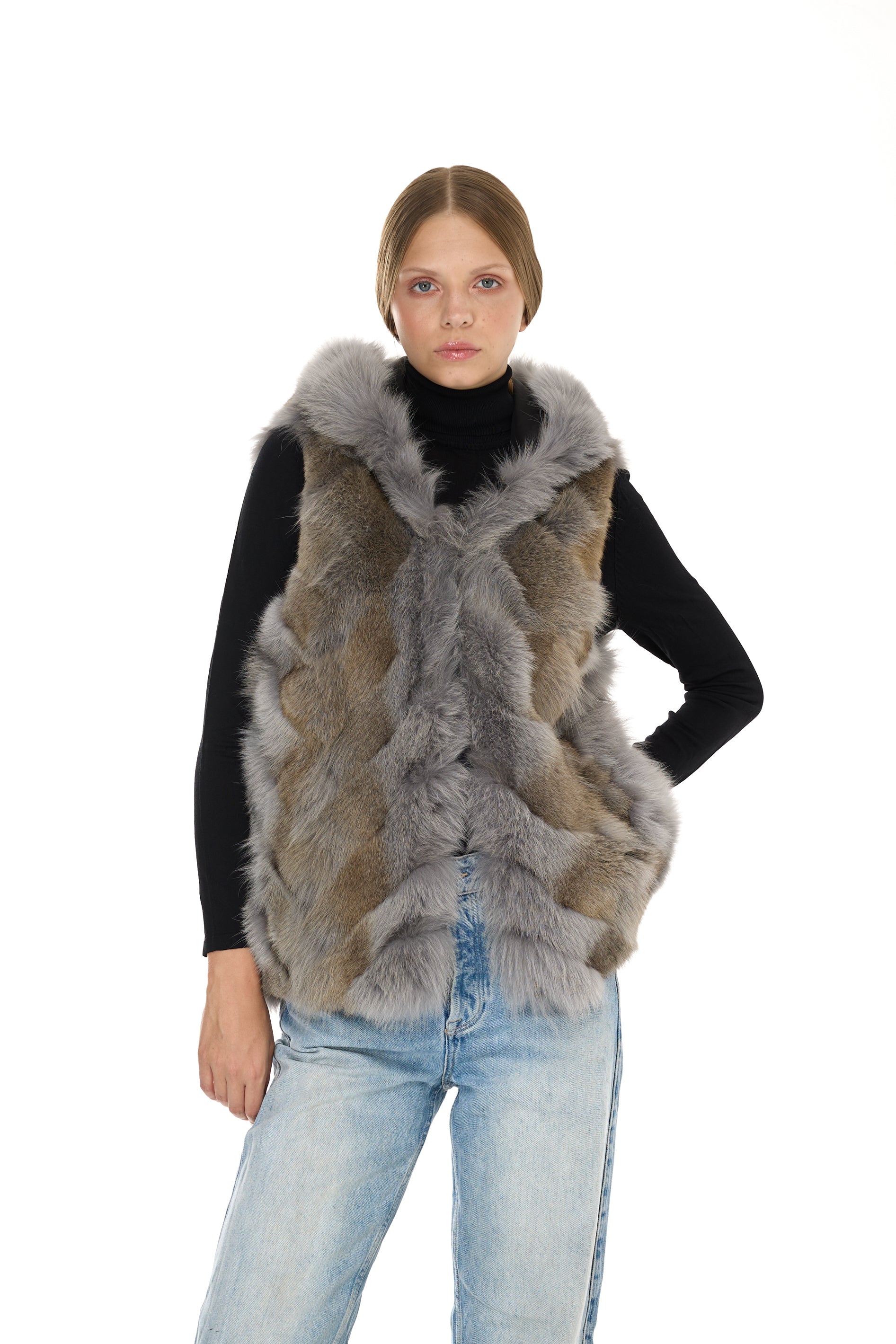 Urban GRAY short parka in waterproof cotton blend with coyote vest