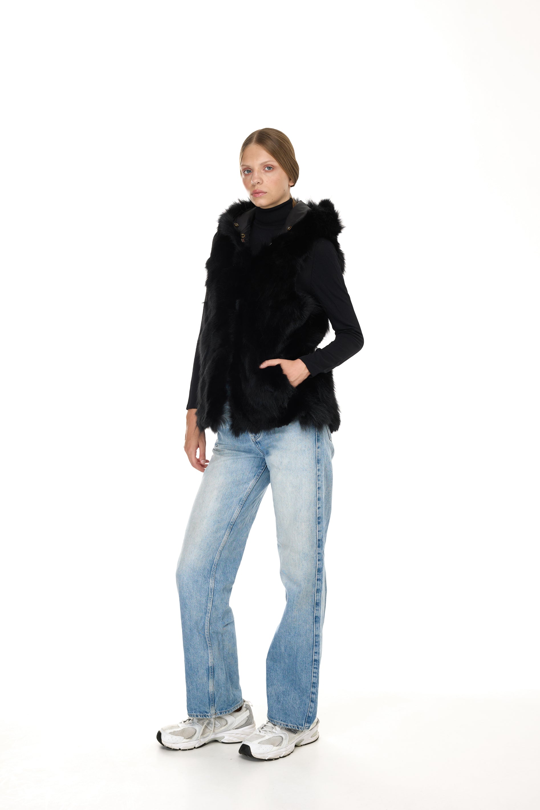 Urban BLACK short parka in waterproof cotton blend with vest