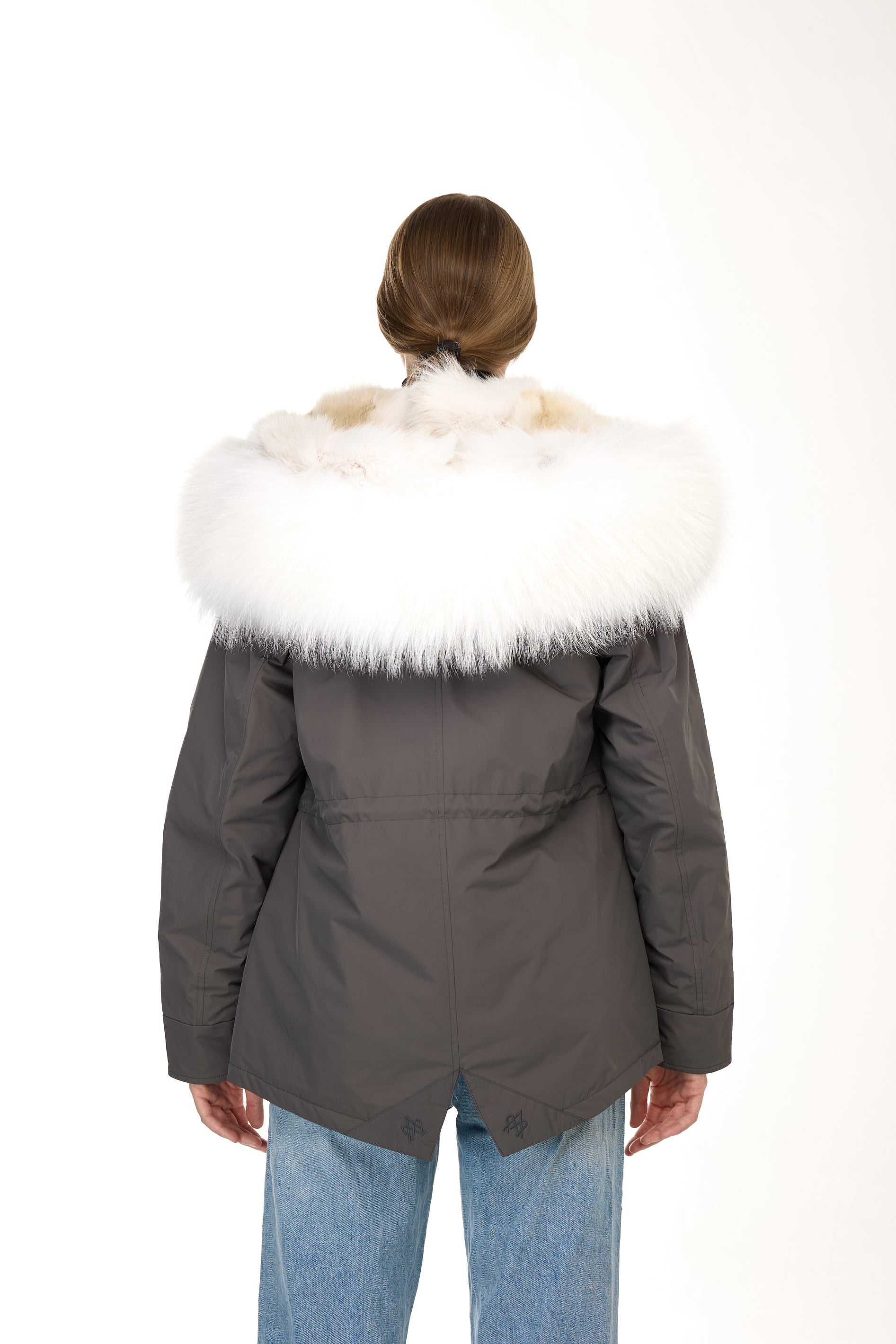 Urban WHITE short parka in waterproof cotton blend with coyote vest