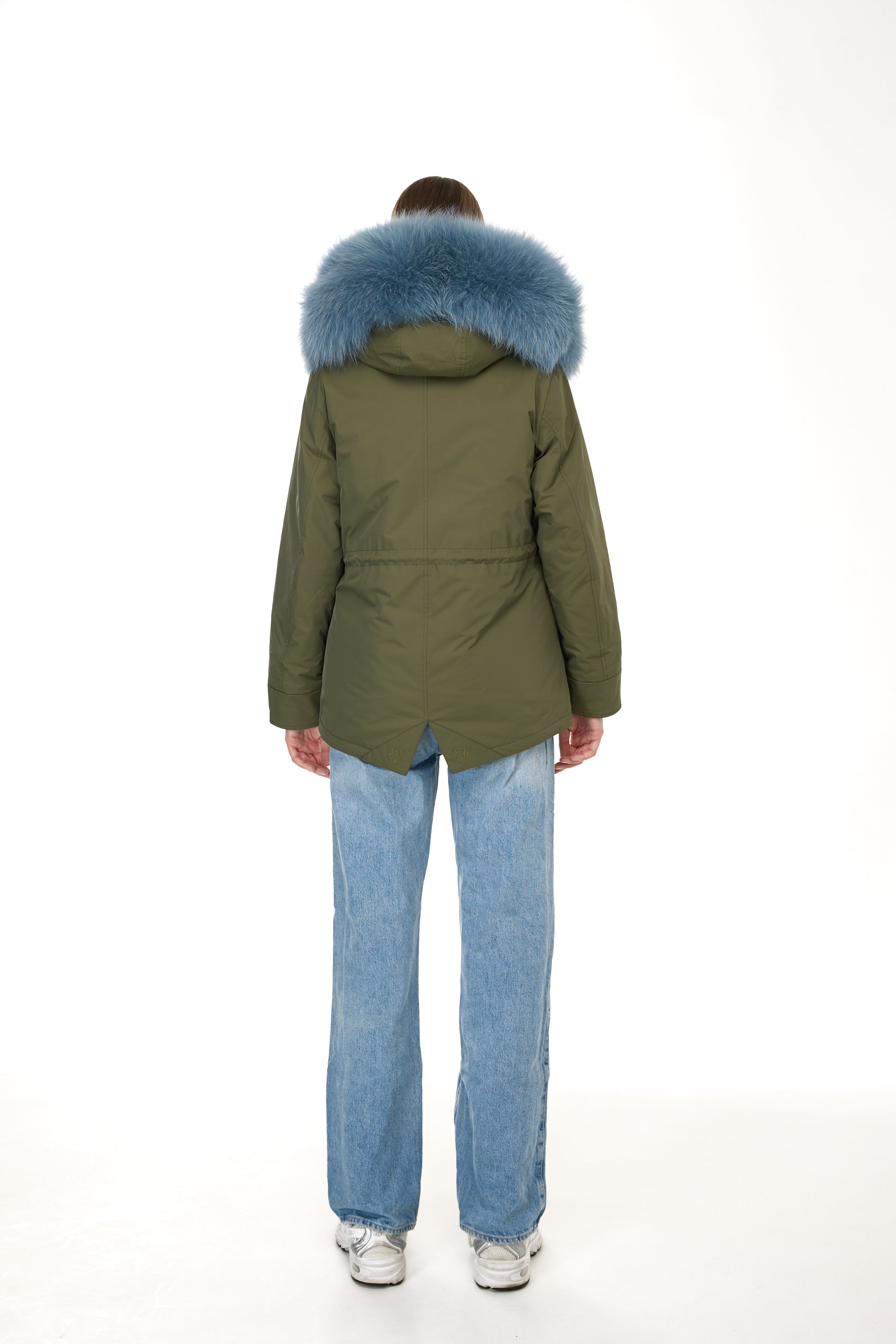 Urban GREYISH BLUE short parka in waterproof cotton blend with coyote vest
