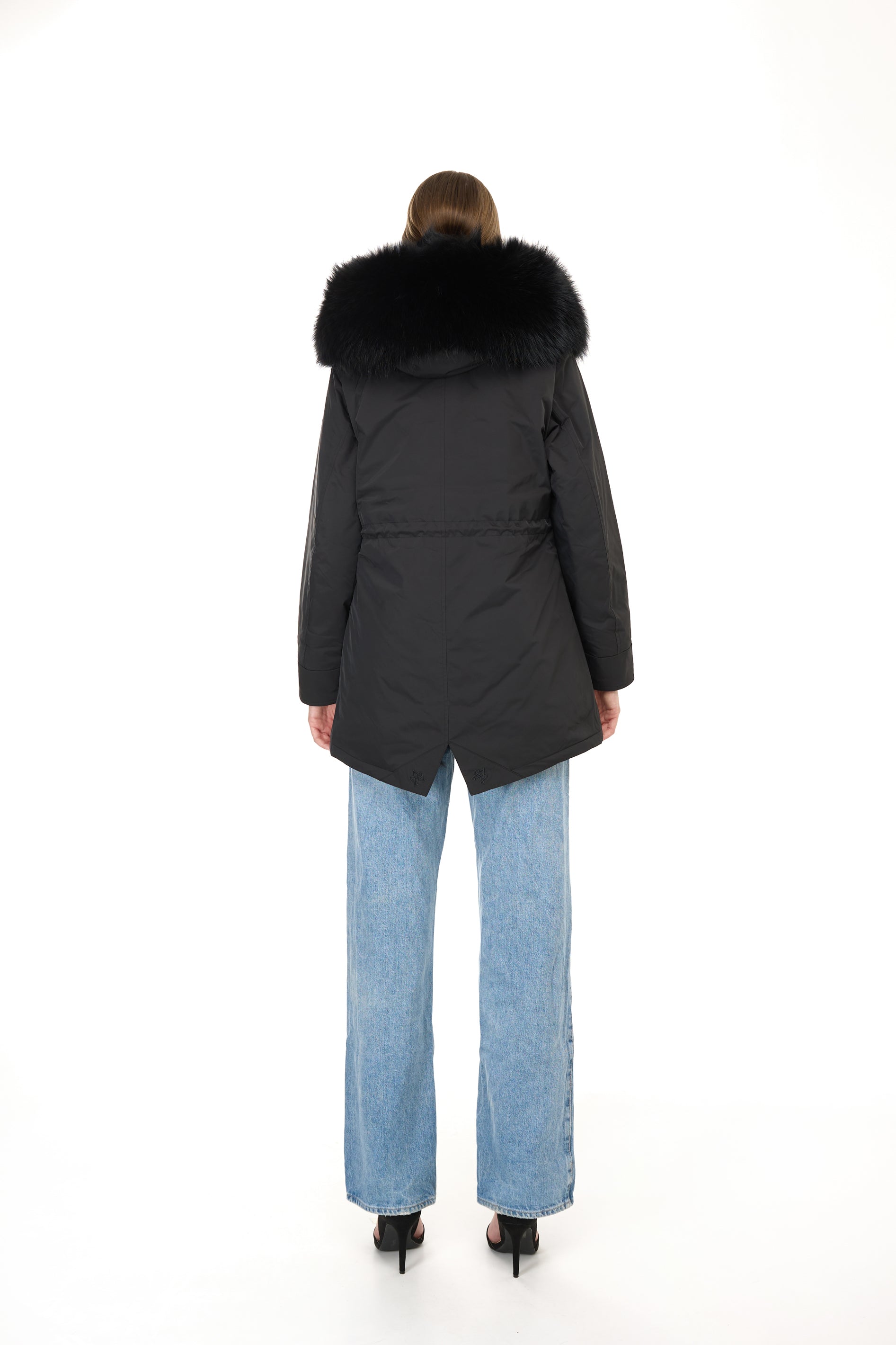 Urban BLACK long parka in waterproof cotton blend with vest