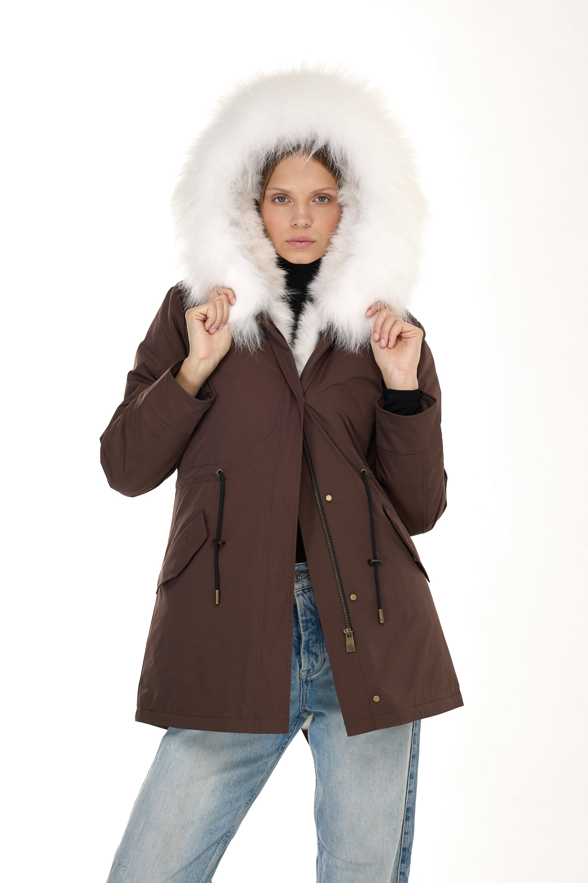 Parka long Urban WHITE in Misto Cotone Impermeabile con Gilet in Coyote