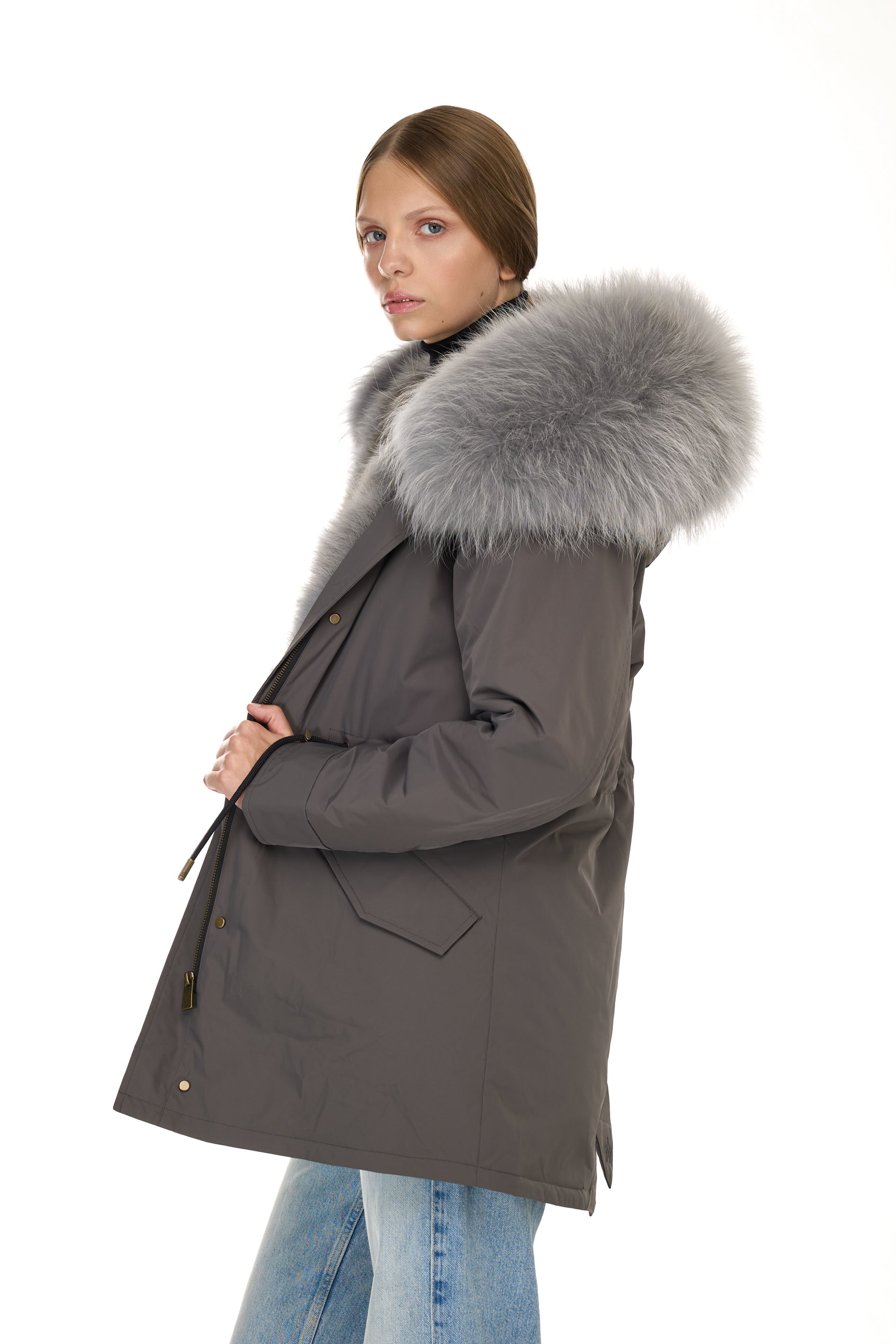 Parka long Urban GREY in Misto Cotone Impermeabile con Gilet in Coyote
