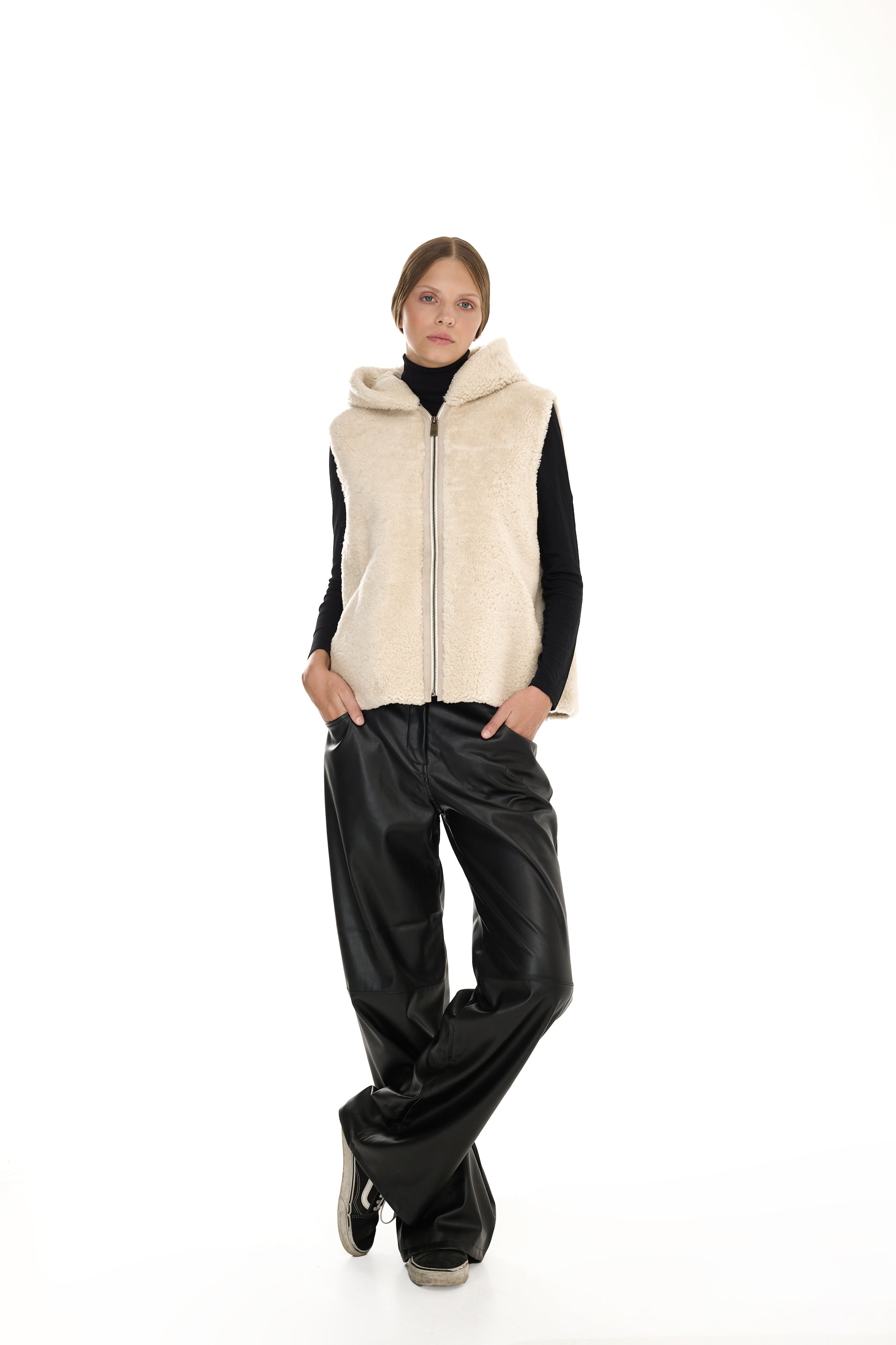 Lamb Ivory hooded vest