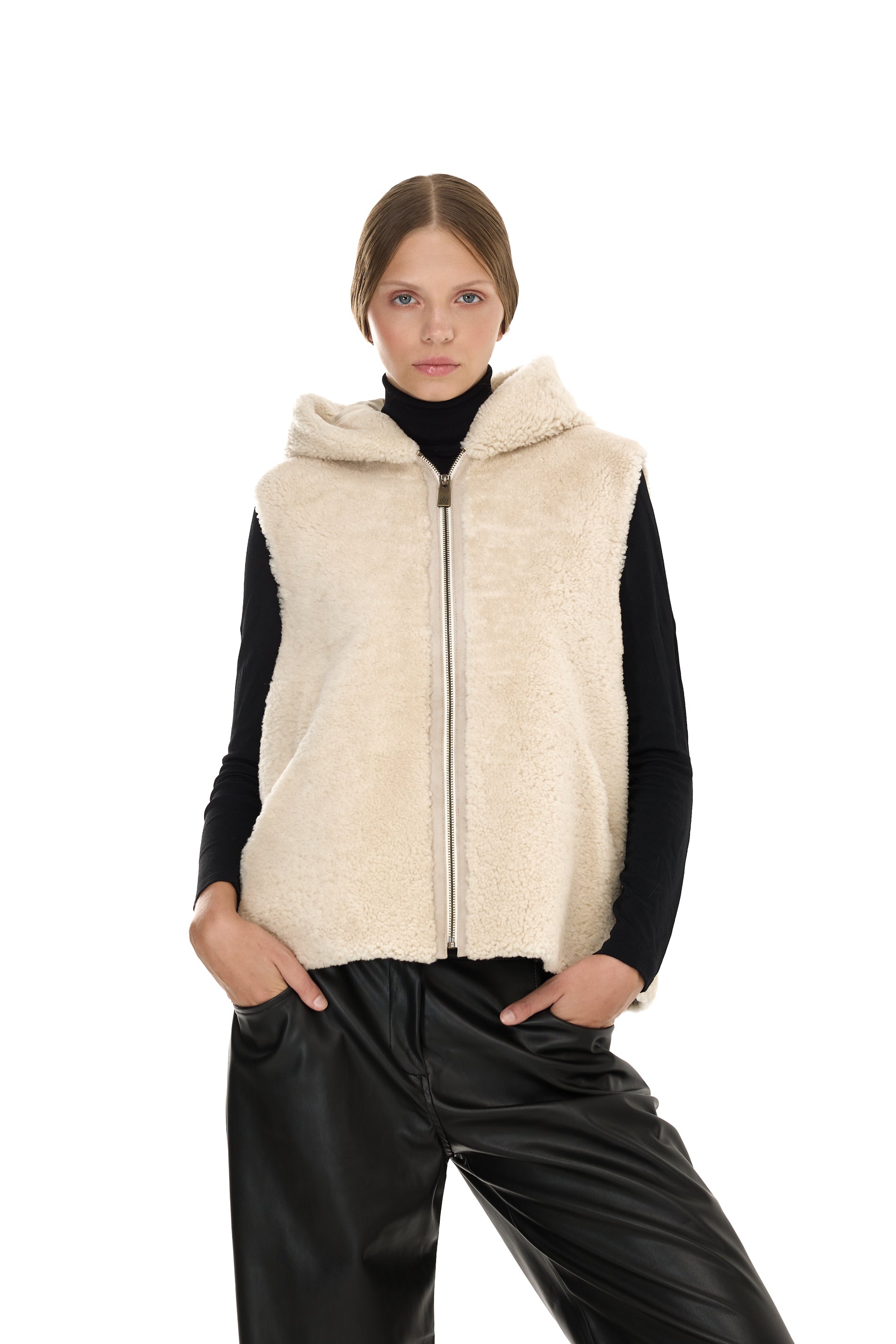 Lamb Ivory hooded vest