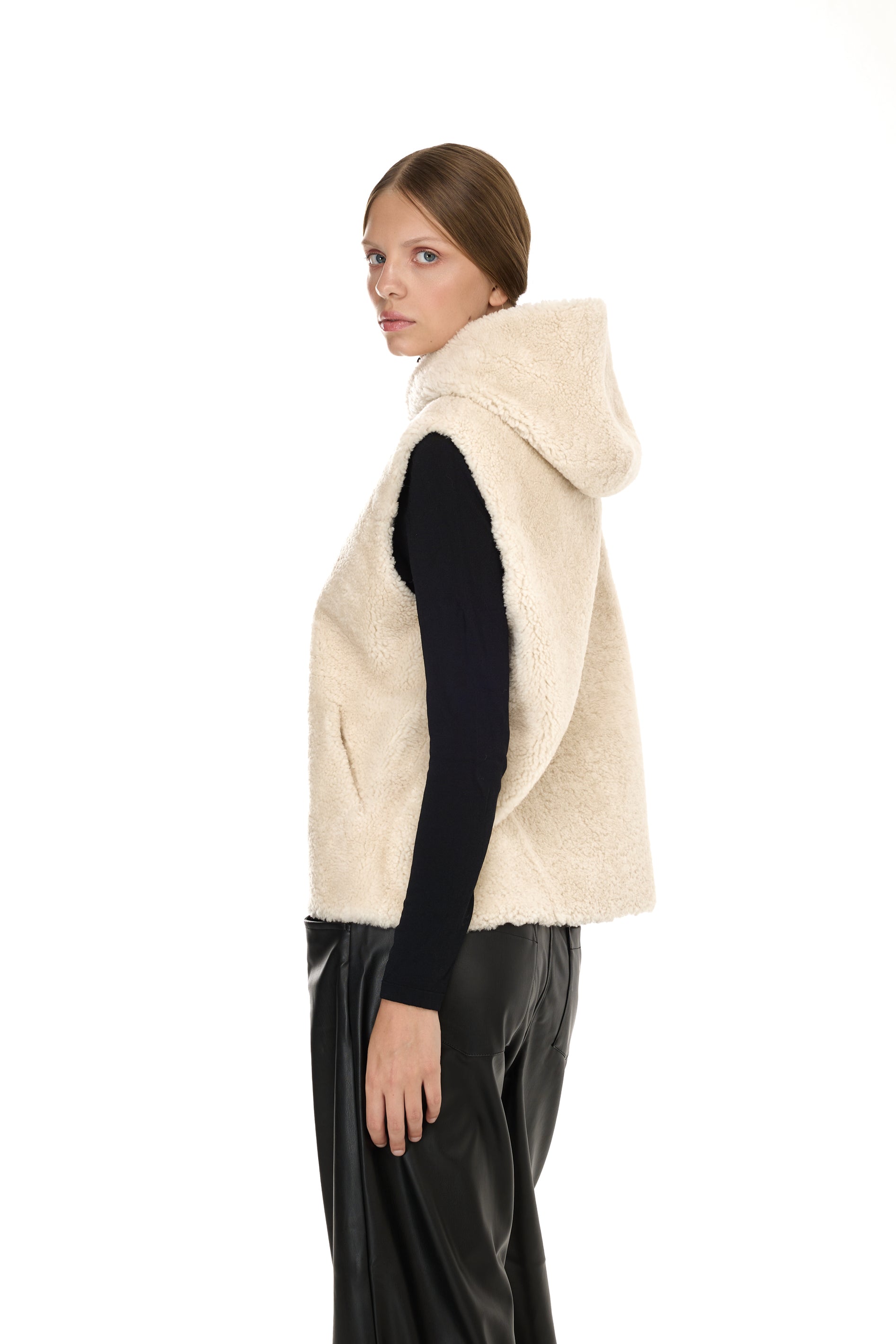 Lamb Ivory hooded vest