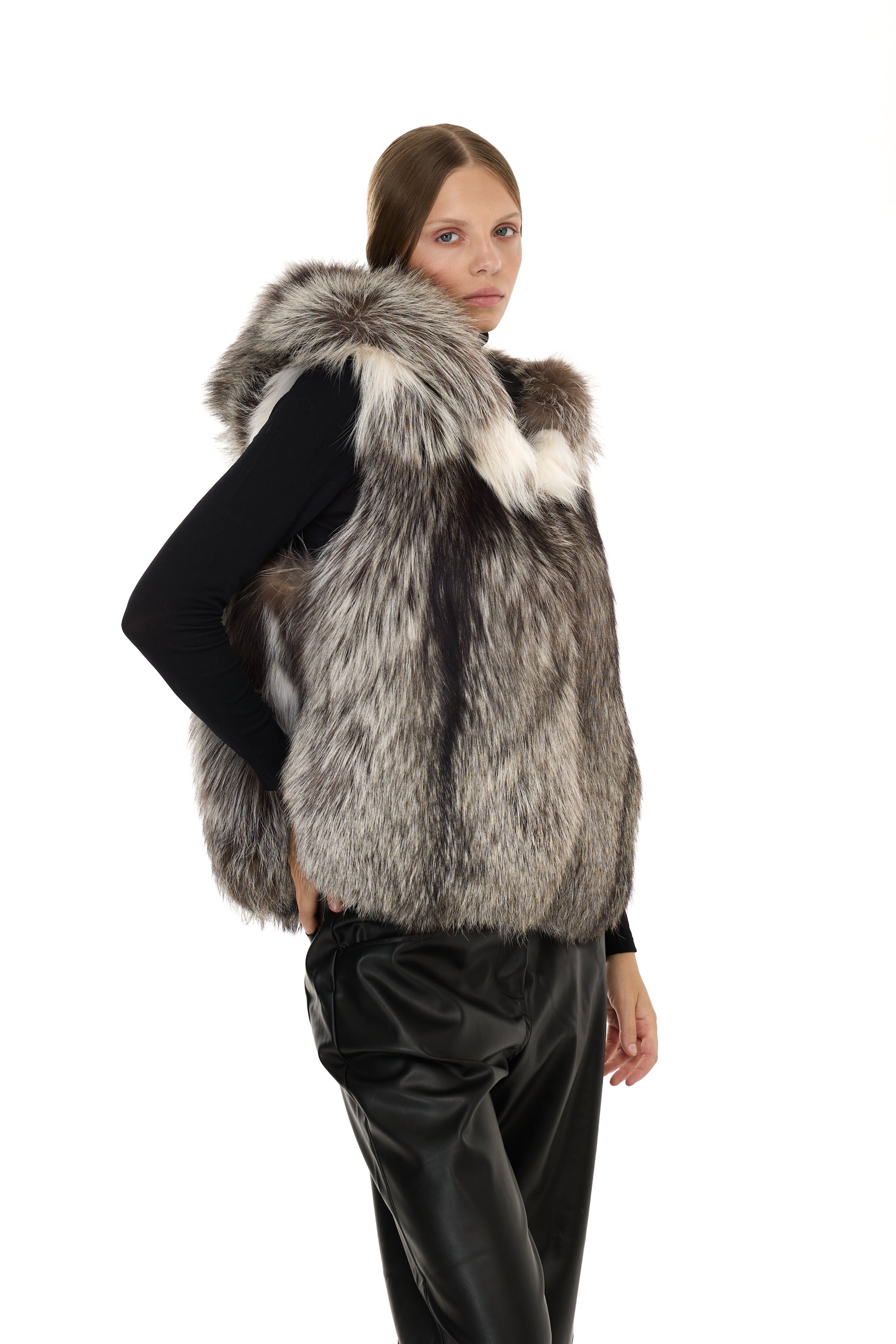 Chaleco con capucha en plantium zorro - color natural