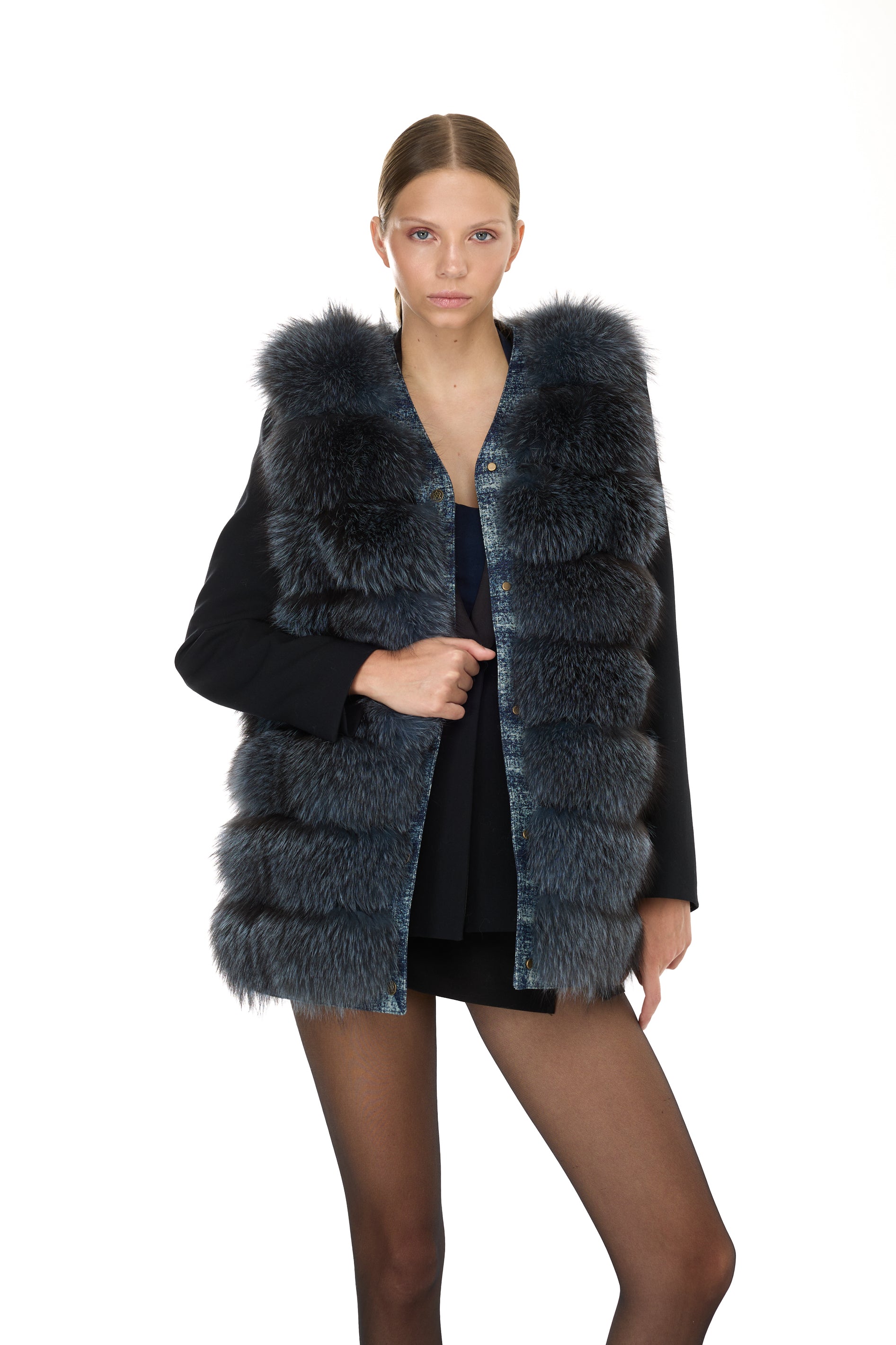 Renard argenté & Gilet en jean – Bleu ciel