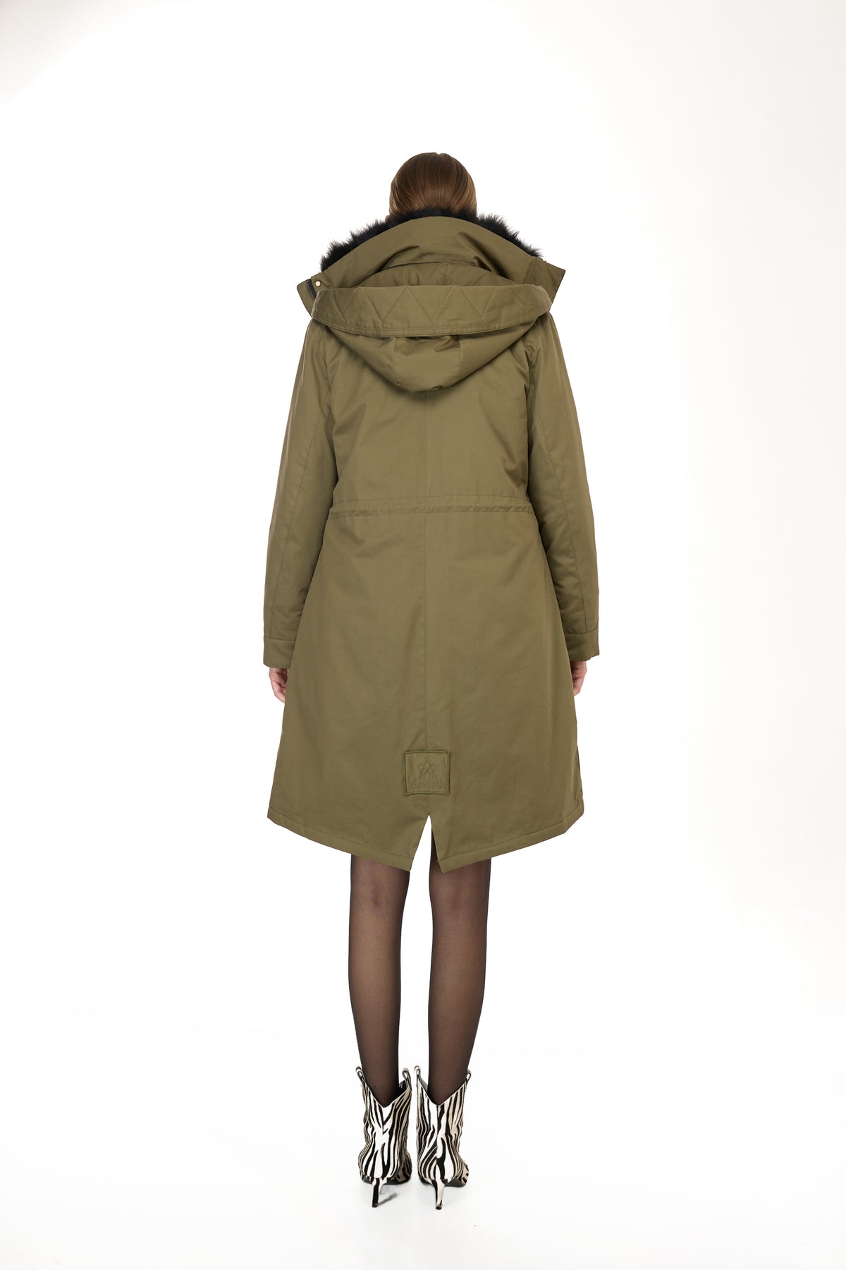 Parka x-long Elegant BLACK con Collo Alto e Gilet in pelliccia Removibile