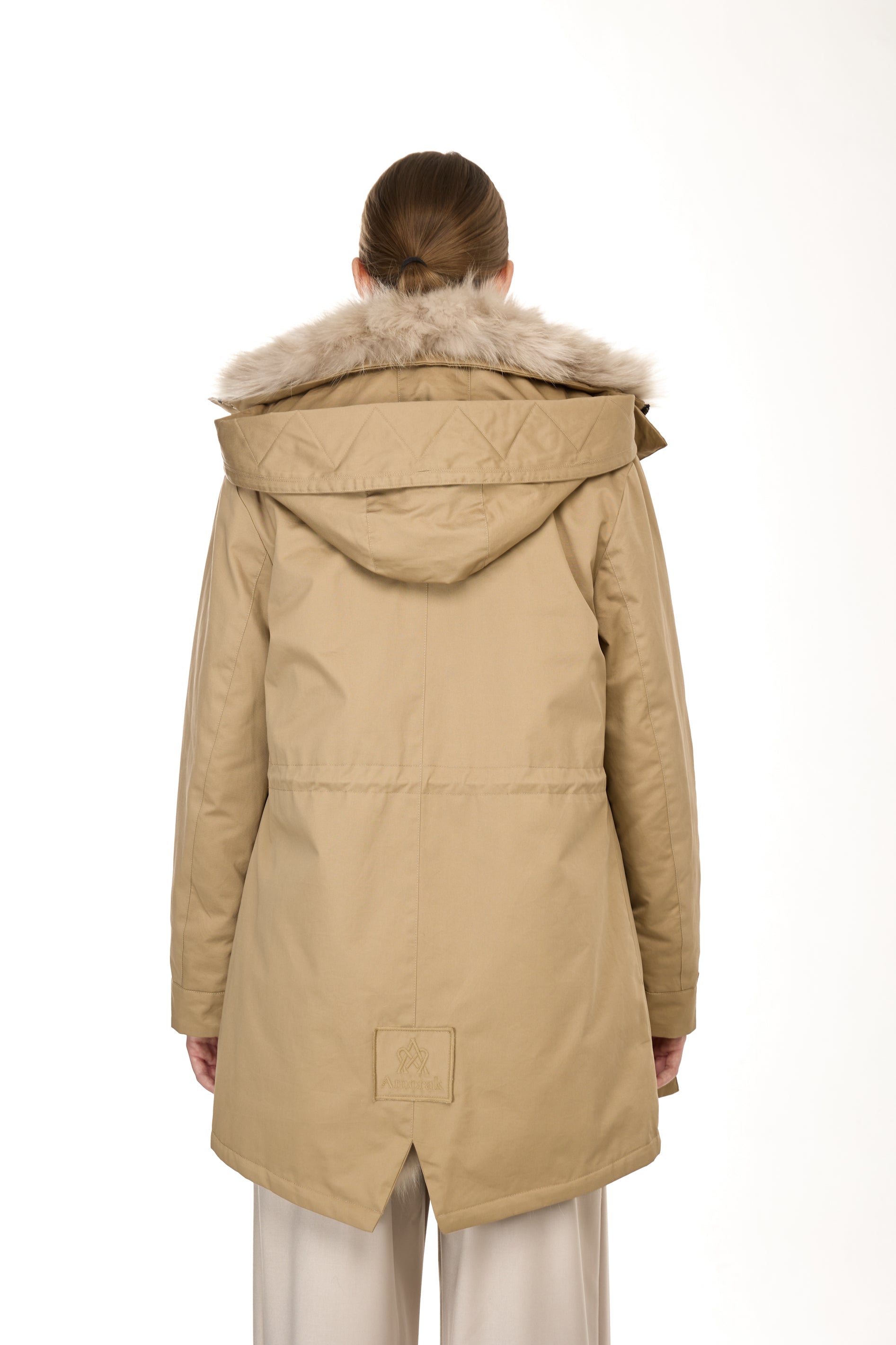 Elegant BEIGE Parka with High Collar and Removable Fur Vest