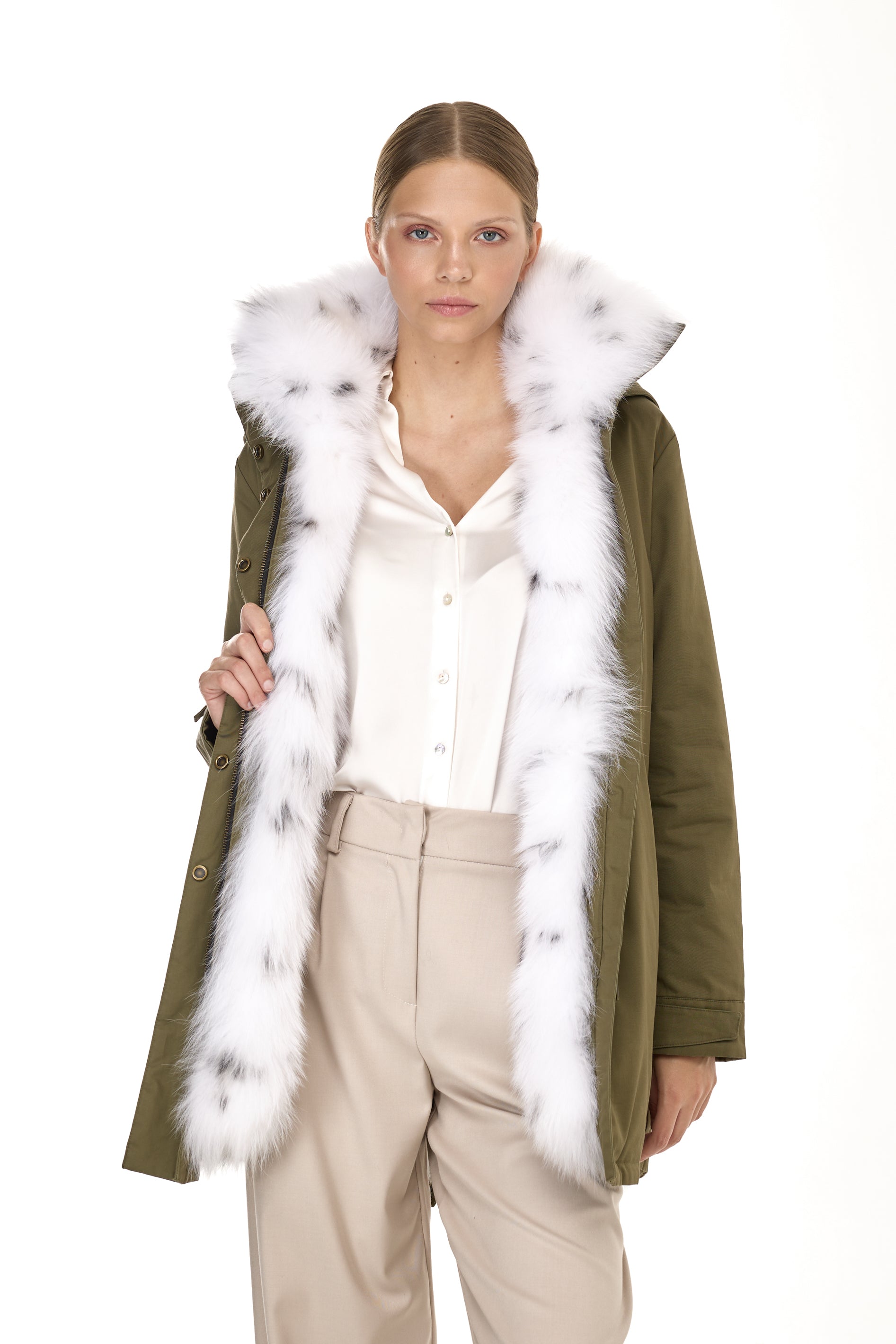 Elegant FOX LINX Parka with High Collar and Removable Fur Vest