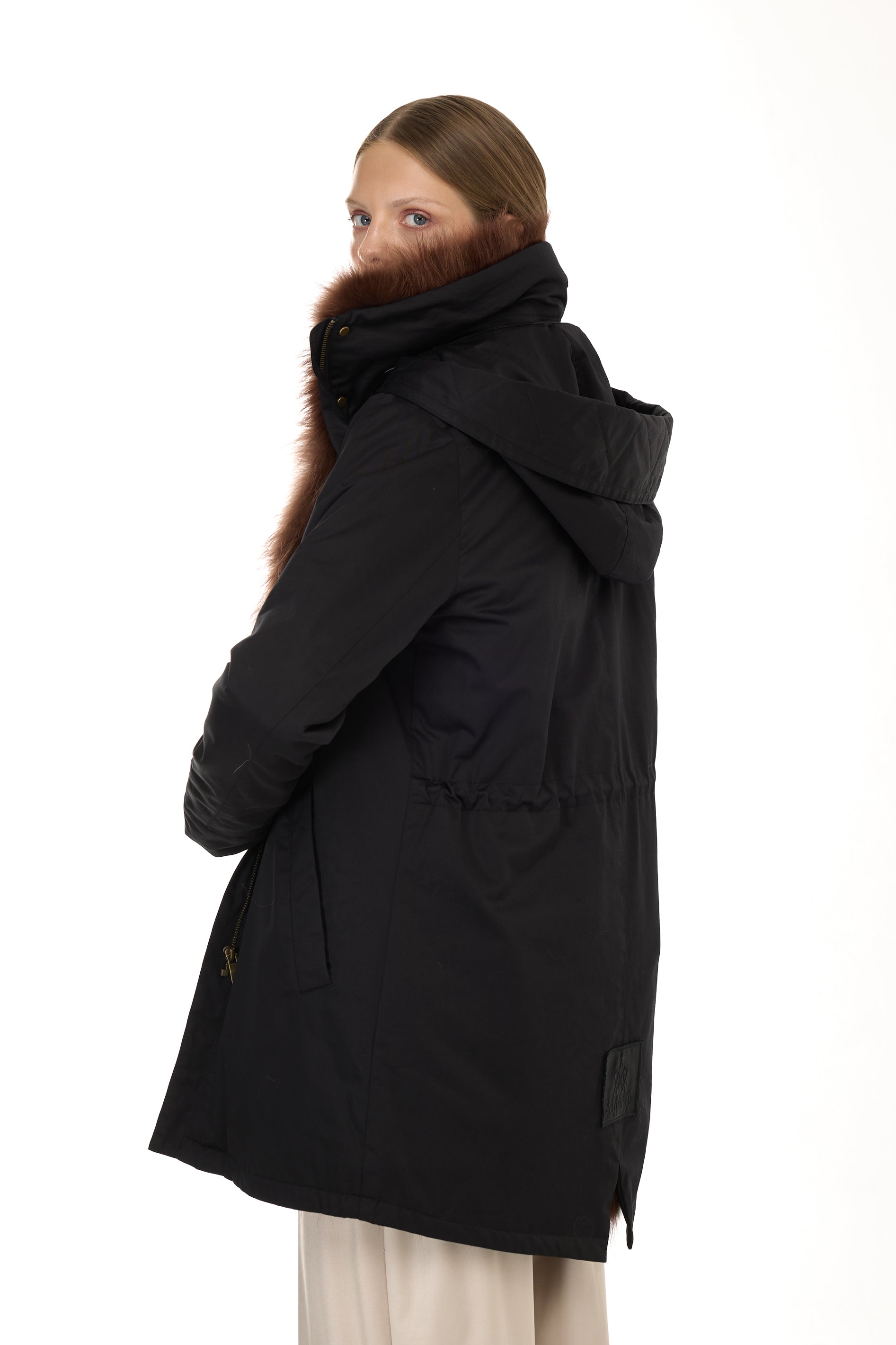 Elegant BROWN Parka with High Collar and Removable Fur Vest