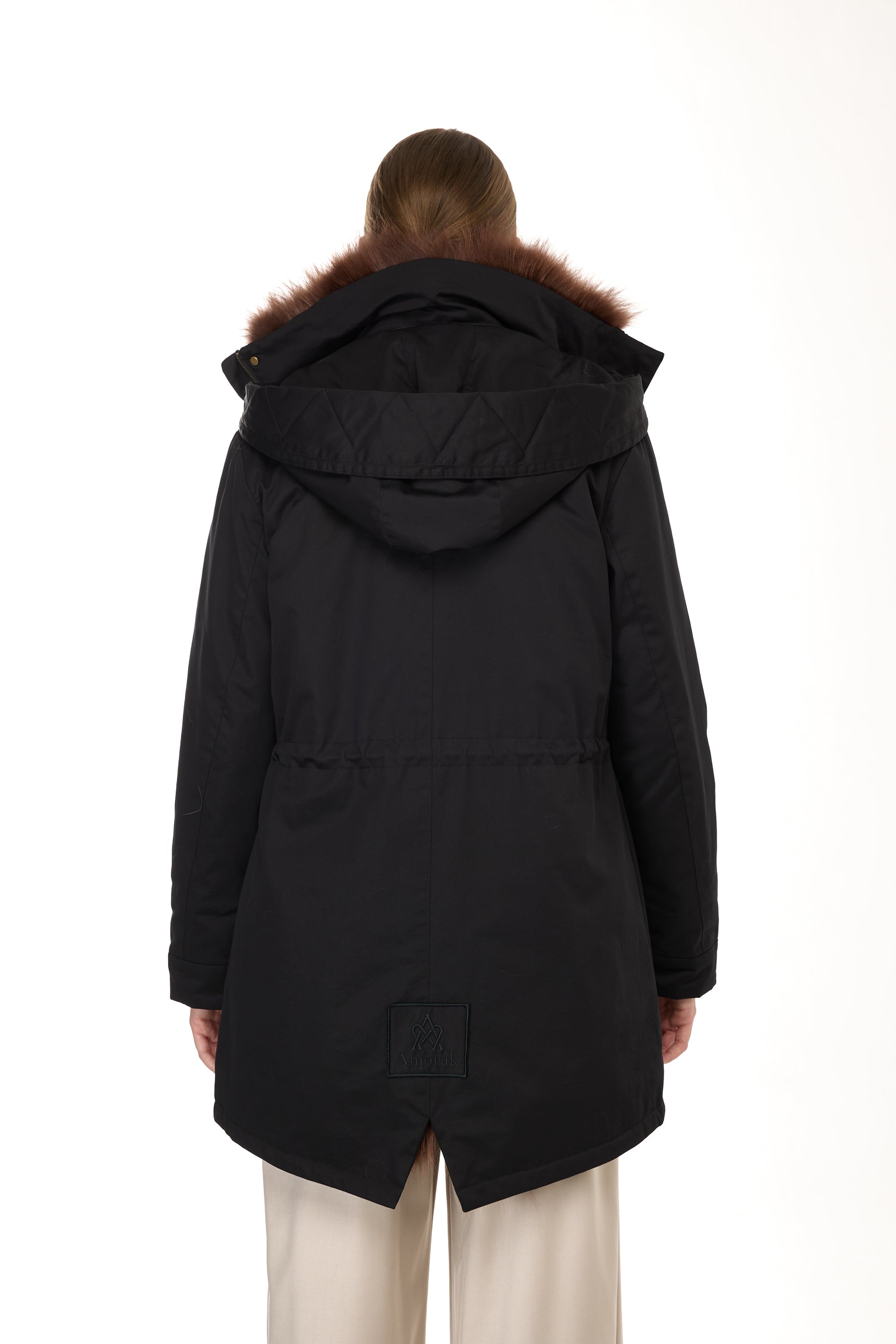 Elegant BROWN Parka with High Collar and Removable Fur Vest