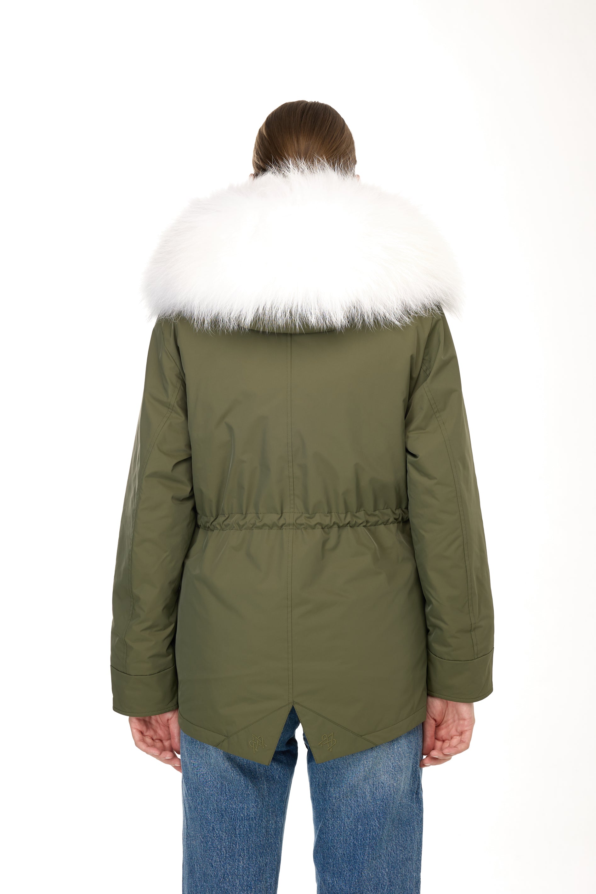 Urban WHITE short parka in waterproof cotton blend with coyote vest