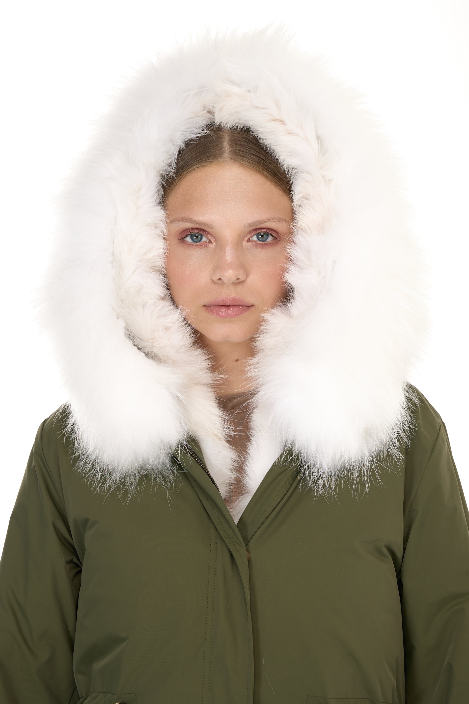 Parka short Urban WHITE in Misto Cotone Impermeabile con Gilet in coyote