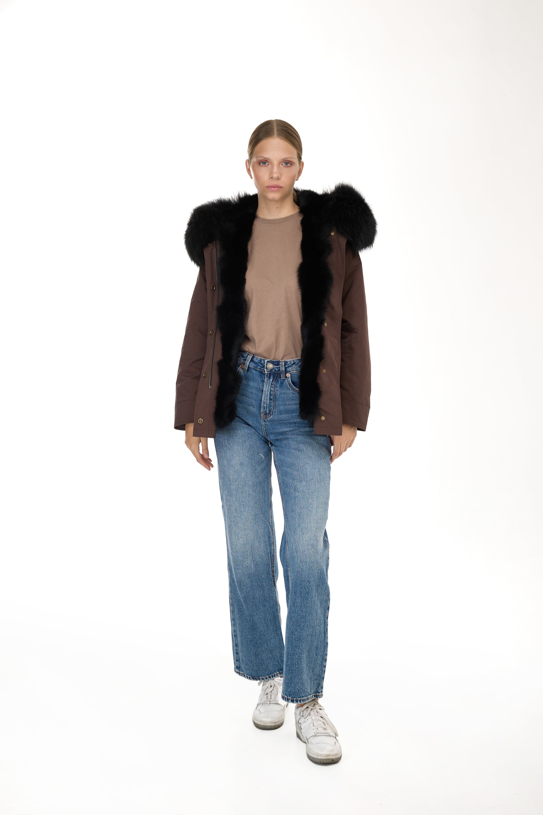 Urban BLACK short parka in waterproof cotton blend with vest