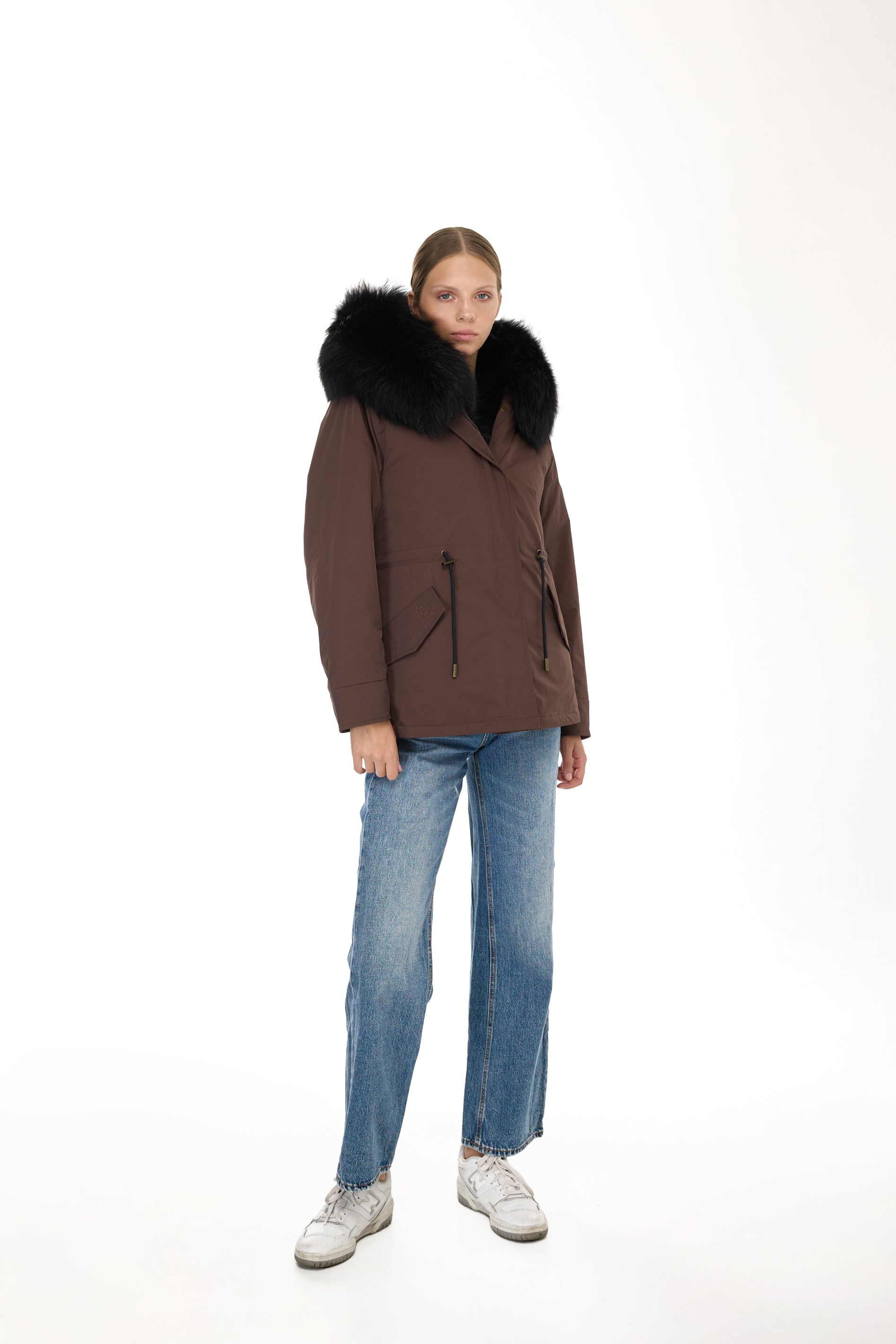 Urban BLACK short parka in waterproof cotton blend with vest