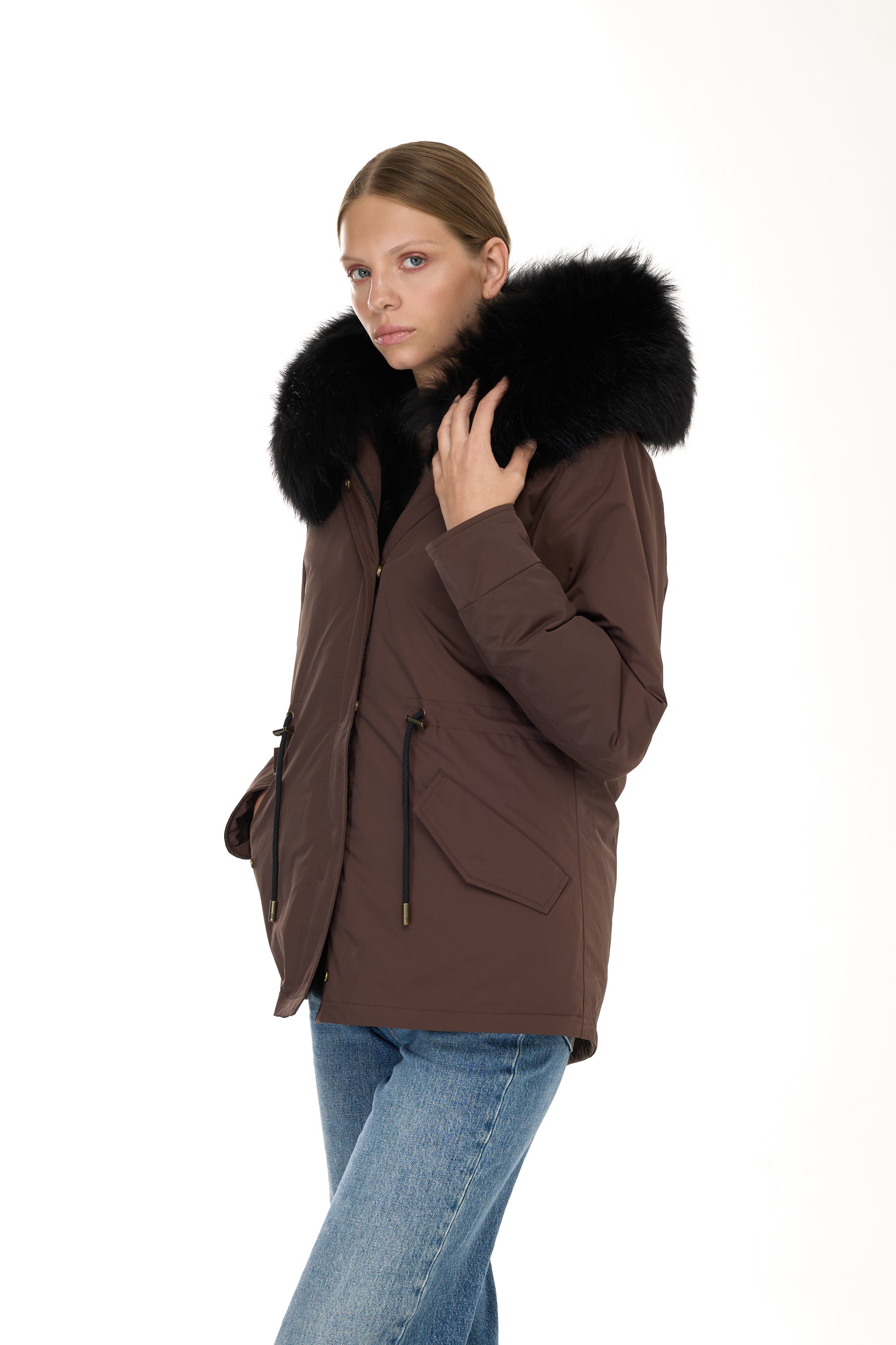 Urban BLACK short parka in waterproof cotton blend with vest