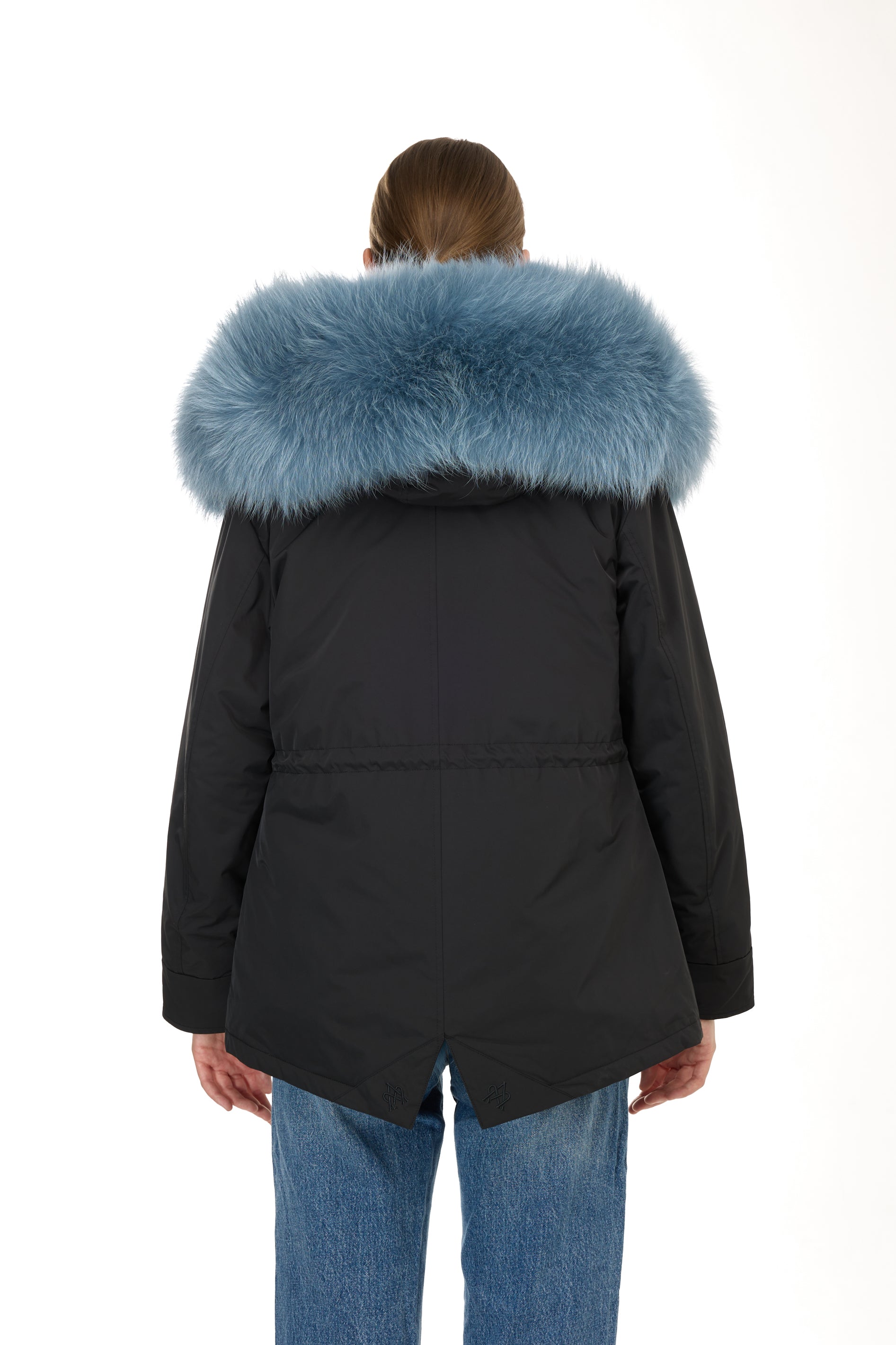 Urban GREYISH BLUE short parka in waterproof cotton blend with coyote vest