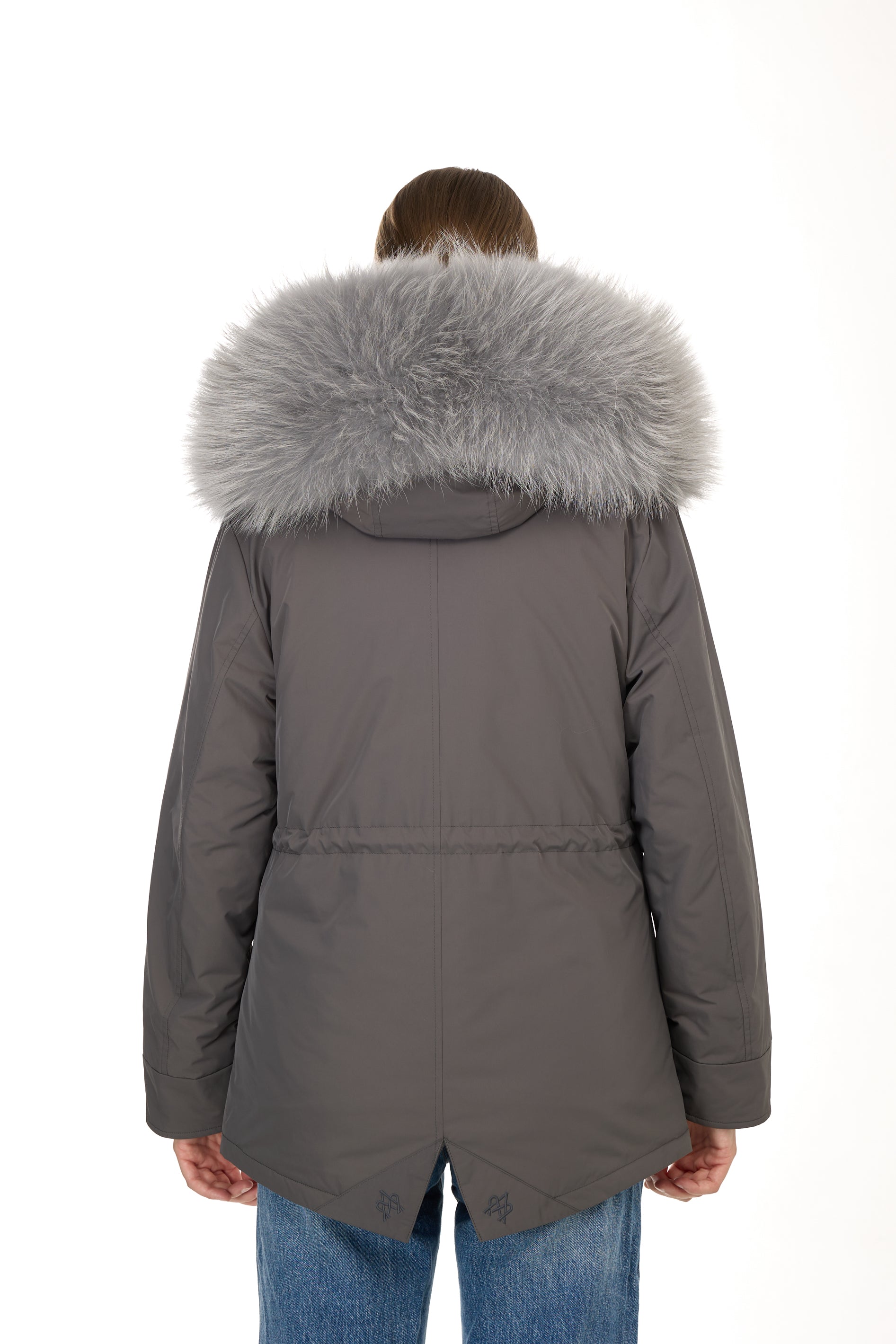 Urban GRAY short parka in waterproof cotton blend with coyote vest
