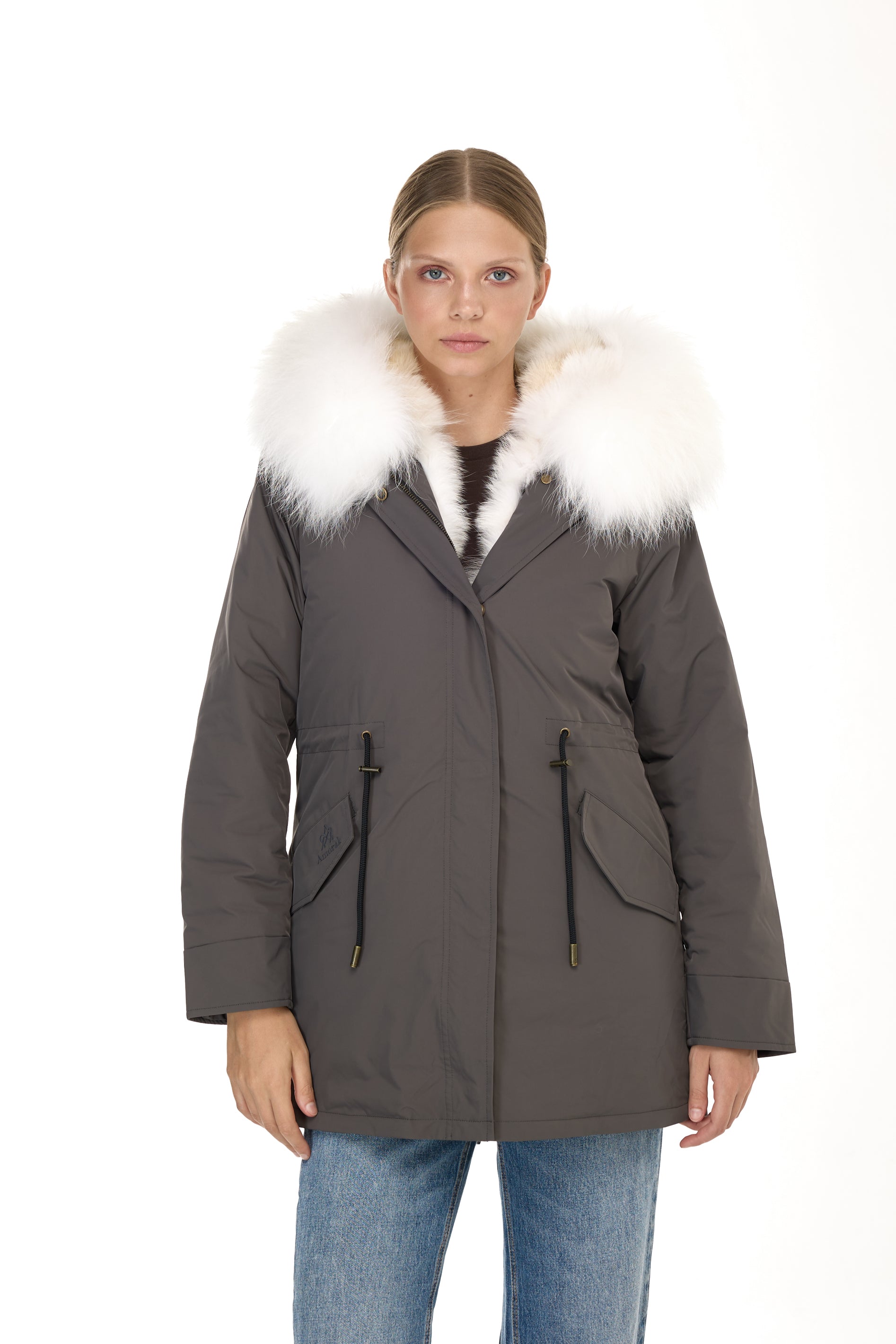 Parka long Urban WHITE in Misto Cotone Impermeabile con Gilet in Coyote