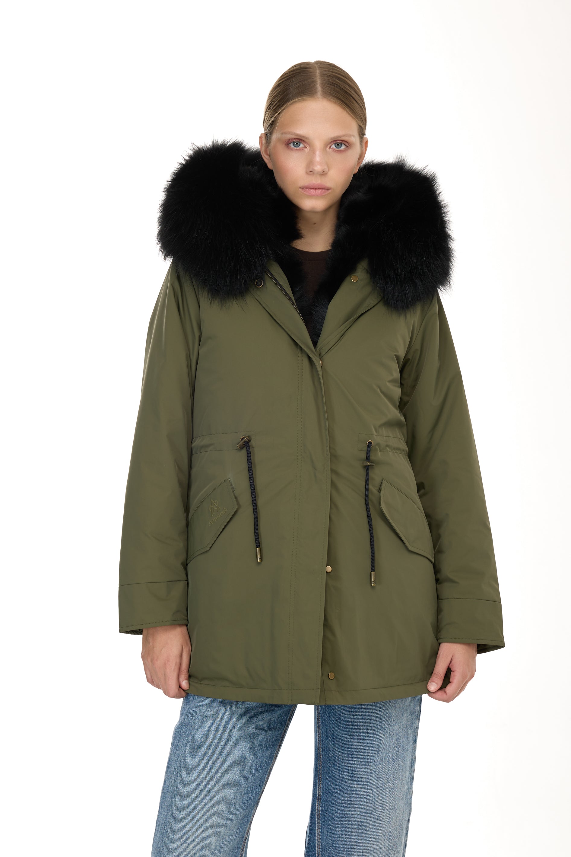 Urban BLACK long parka in waterproof cotton blend with vest