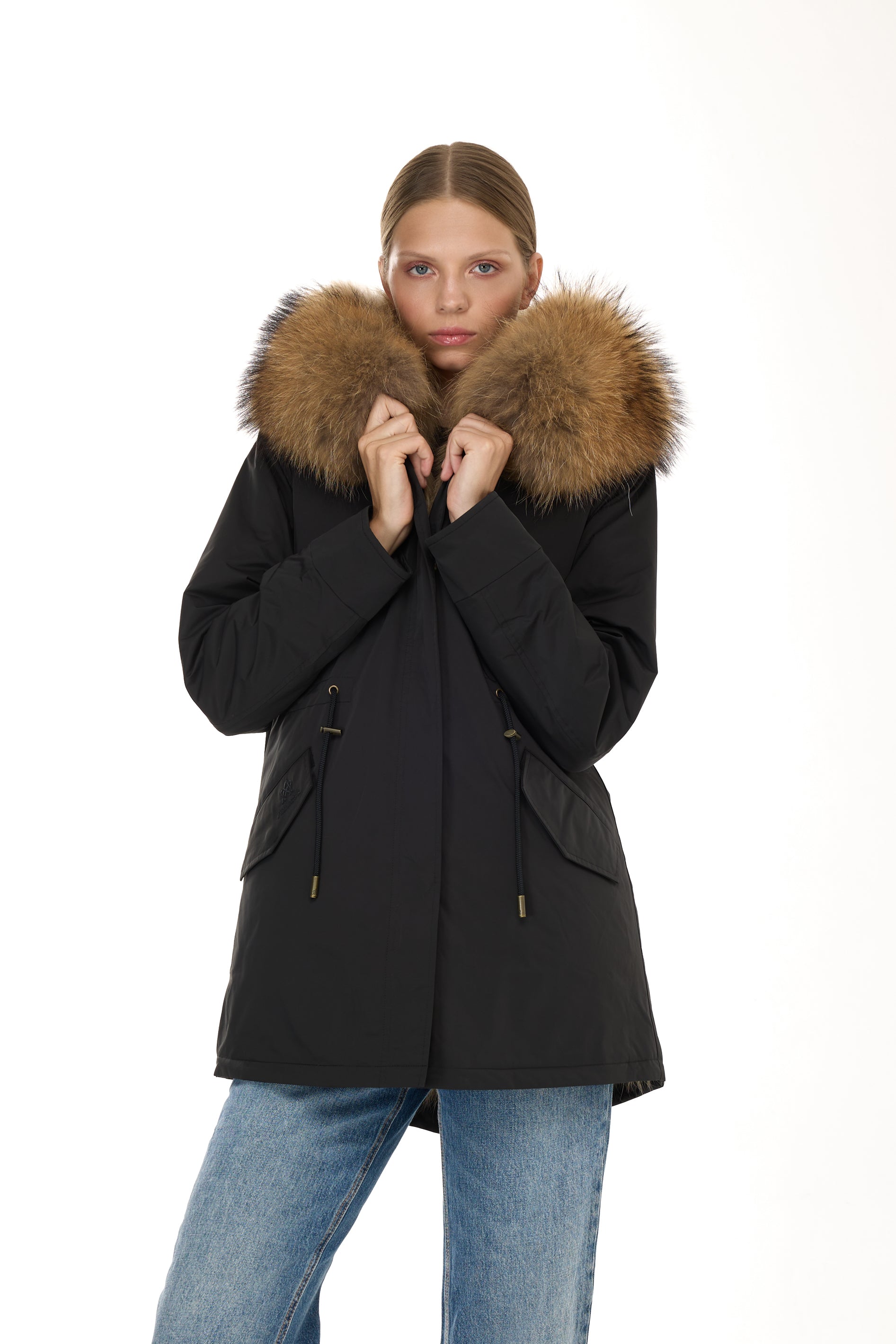 Urban RACCOON langer Parka aus wasserdichter Baumwollmischung mit Weste