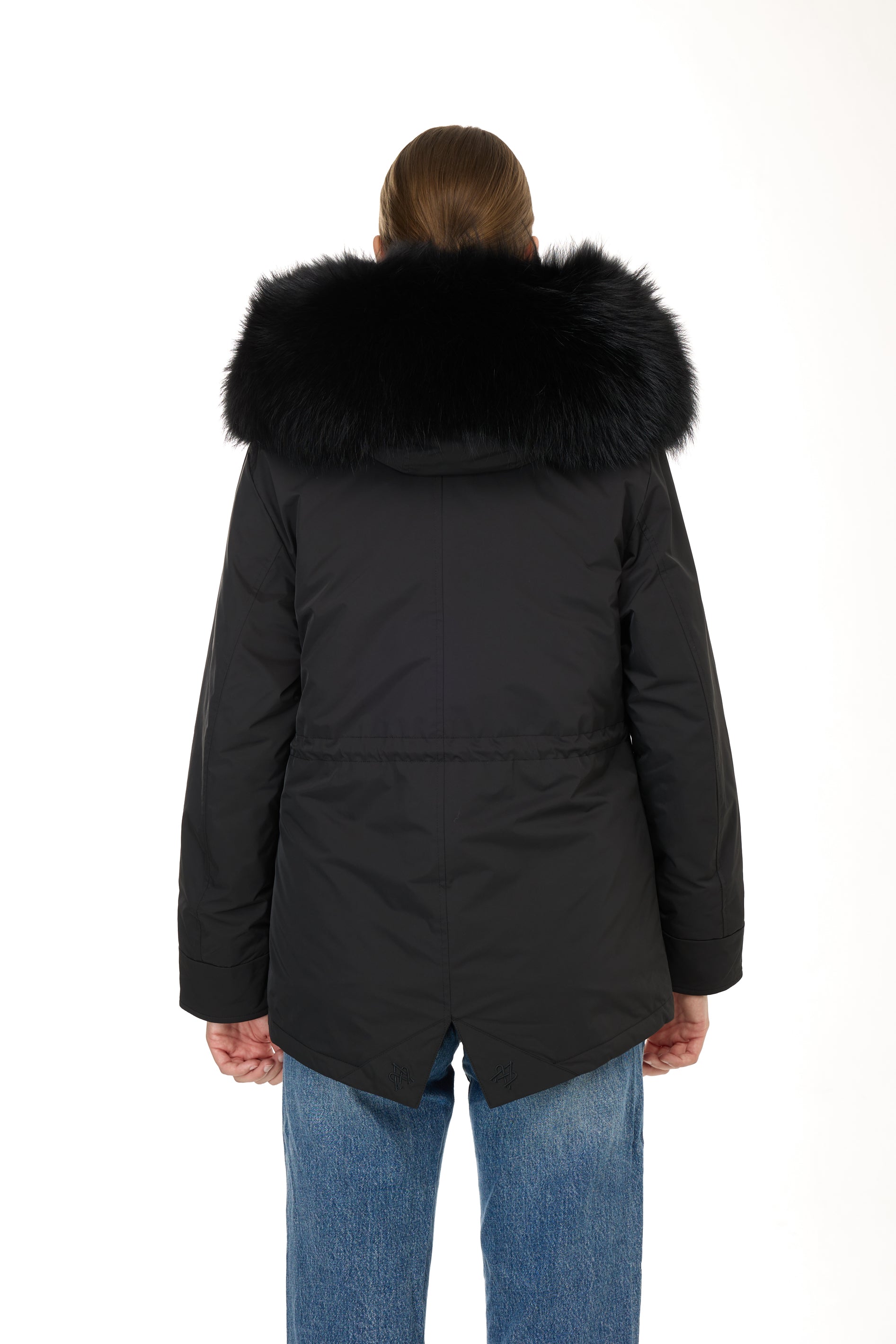Urban BLACK short parka in waterproof cotton blend with vest