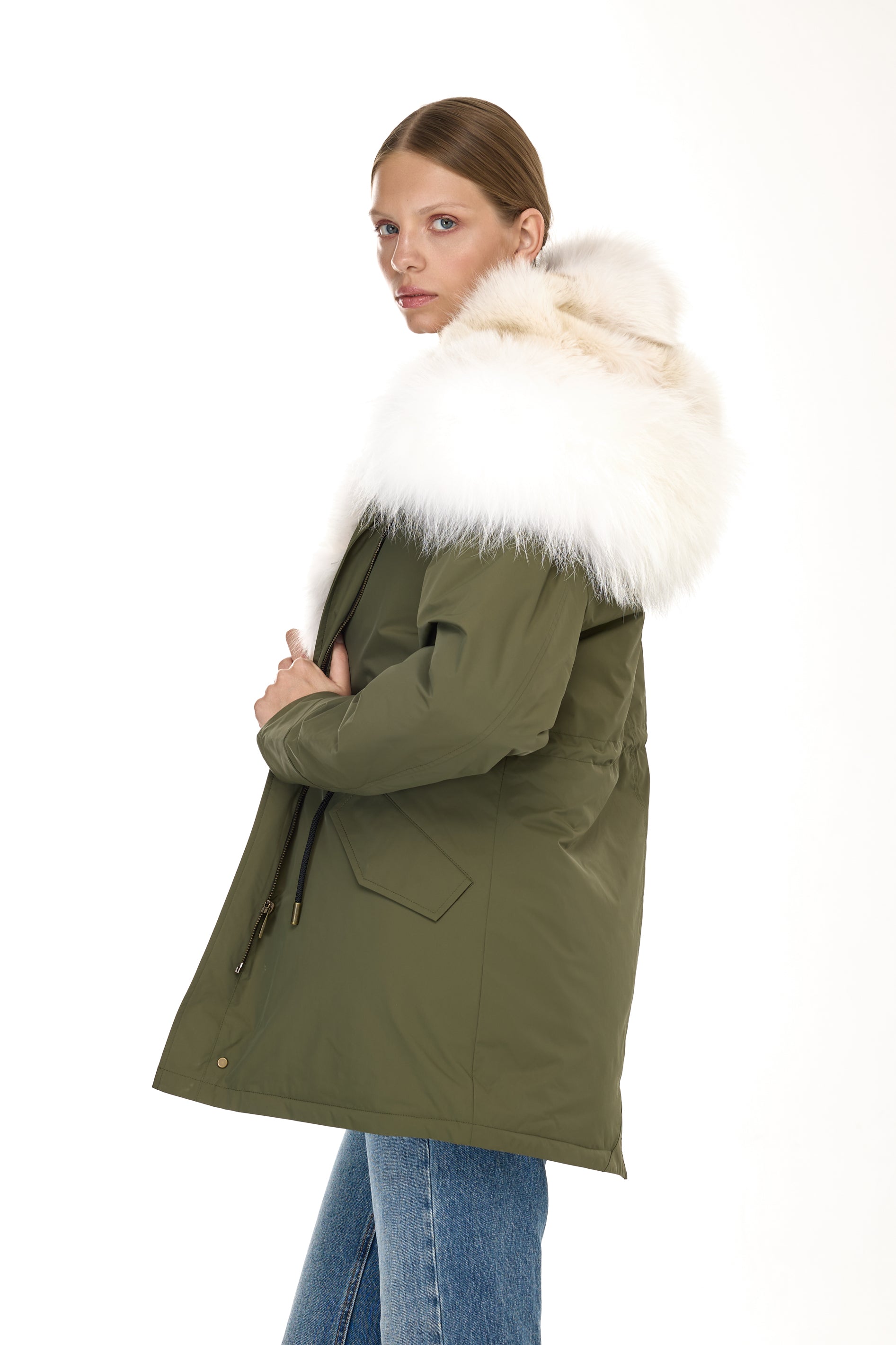 Parka long Urban WHITE in Misto Cotone Impermeabile con Gilet in Coyote