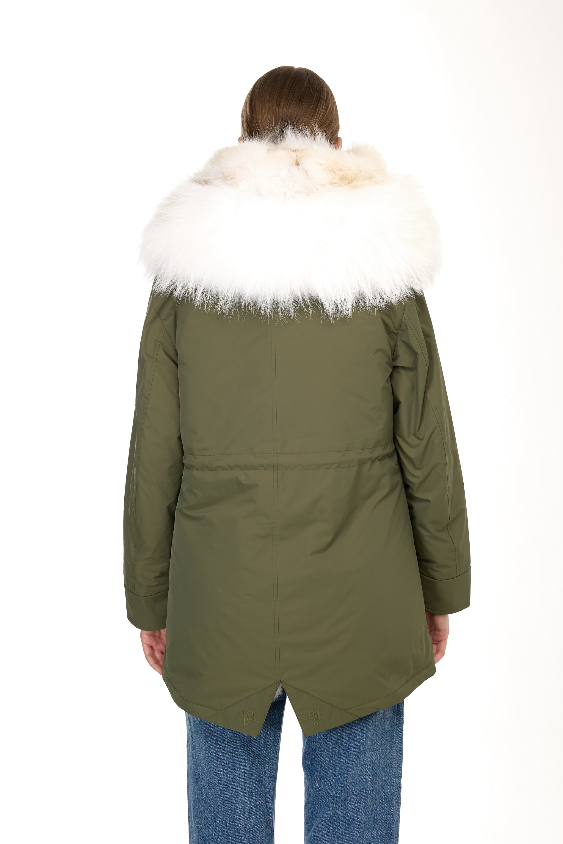 Urban WHITE long parka in waterproof cotton blend with coyote vest
