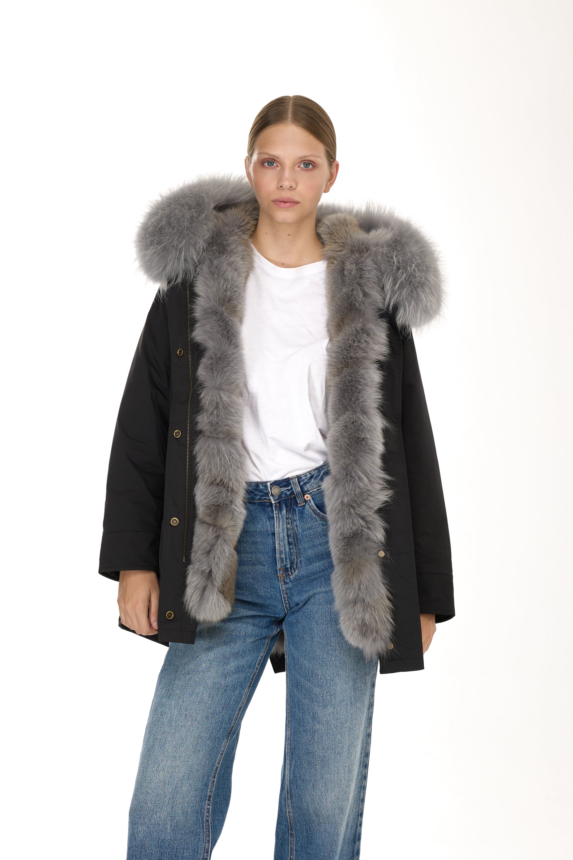 Parka long Urban GREY in Misto Cotone Impermeabile con Gilet in Coyote