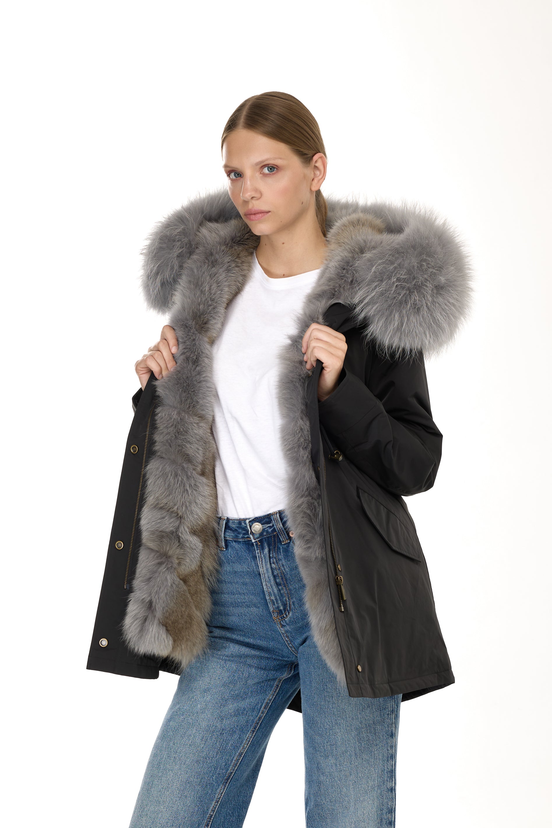 Parka long Urban GREY in Misto Cotone Impermeabile con Gilet in Coyote
