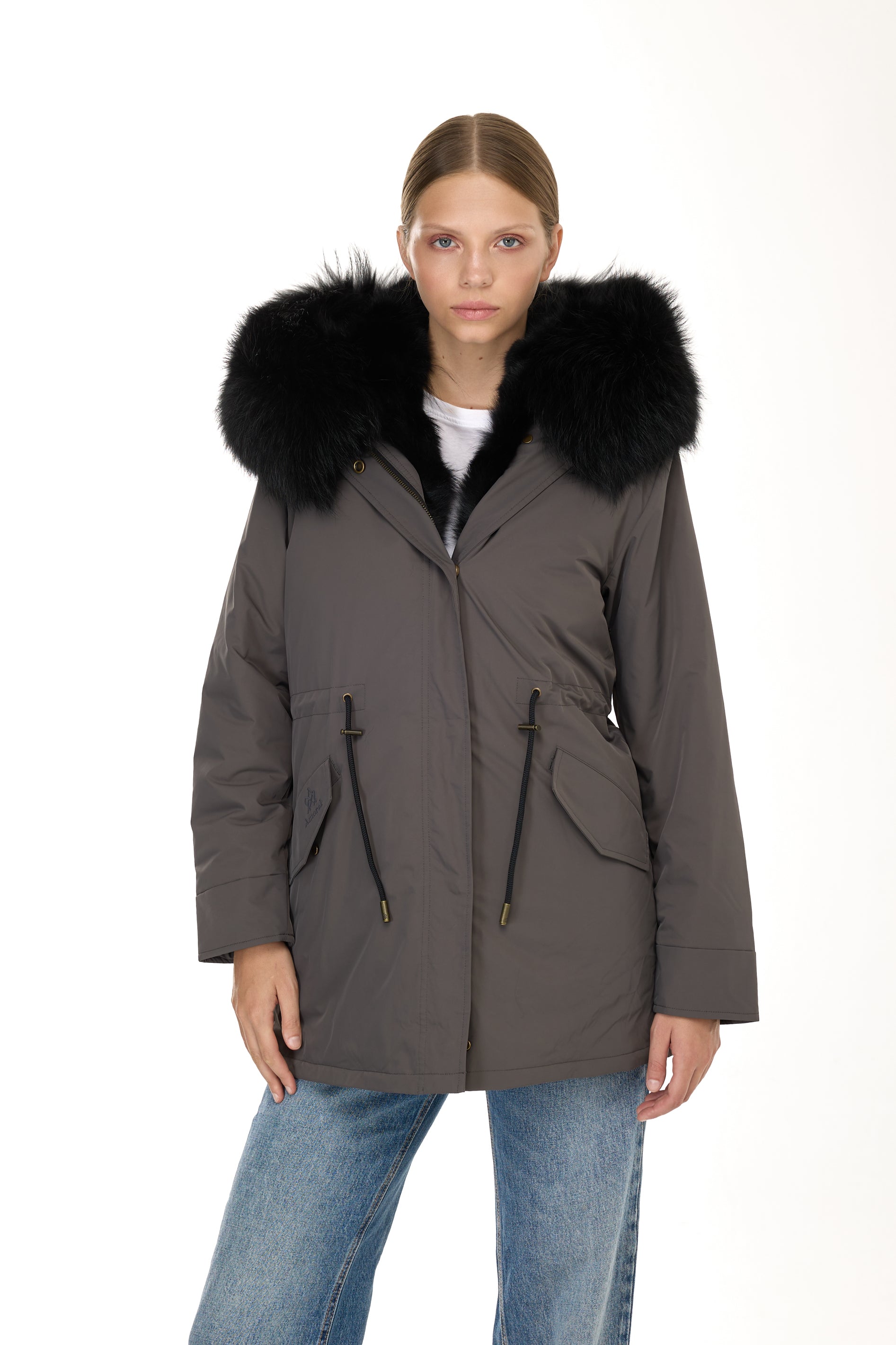 Urban BLACK long parka in waterproof cotton blend with vest